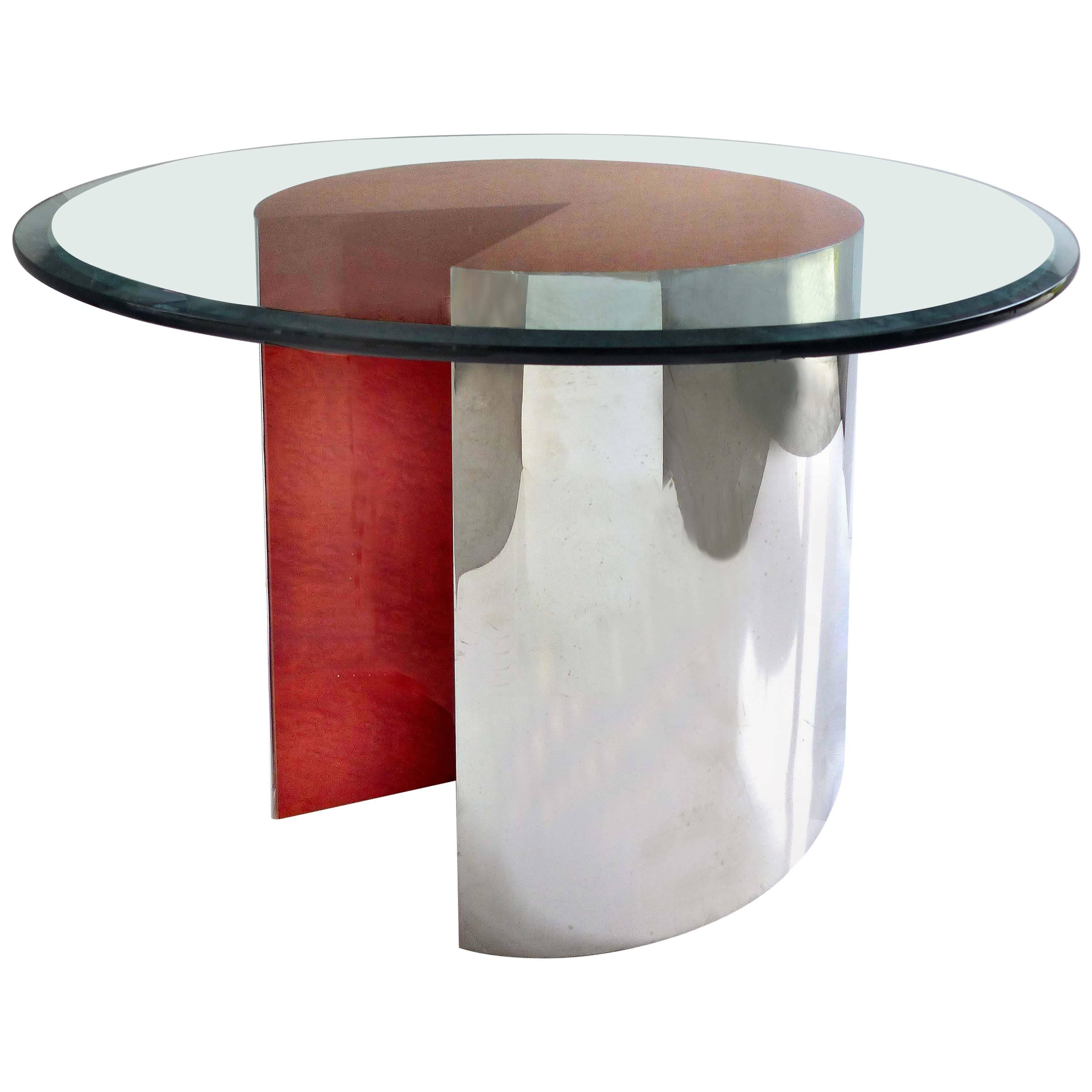 1980s Leon Rosen for Pace "Pie Table" in Chrome and Lacquered Wood