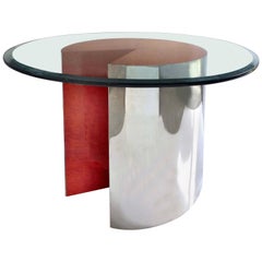 1980s Leon Rosen for Pace "Pie Table" in Chrome and Lacquered Wood