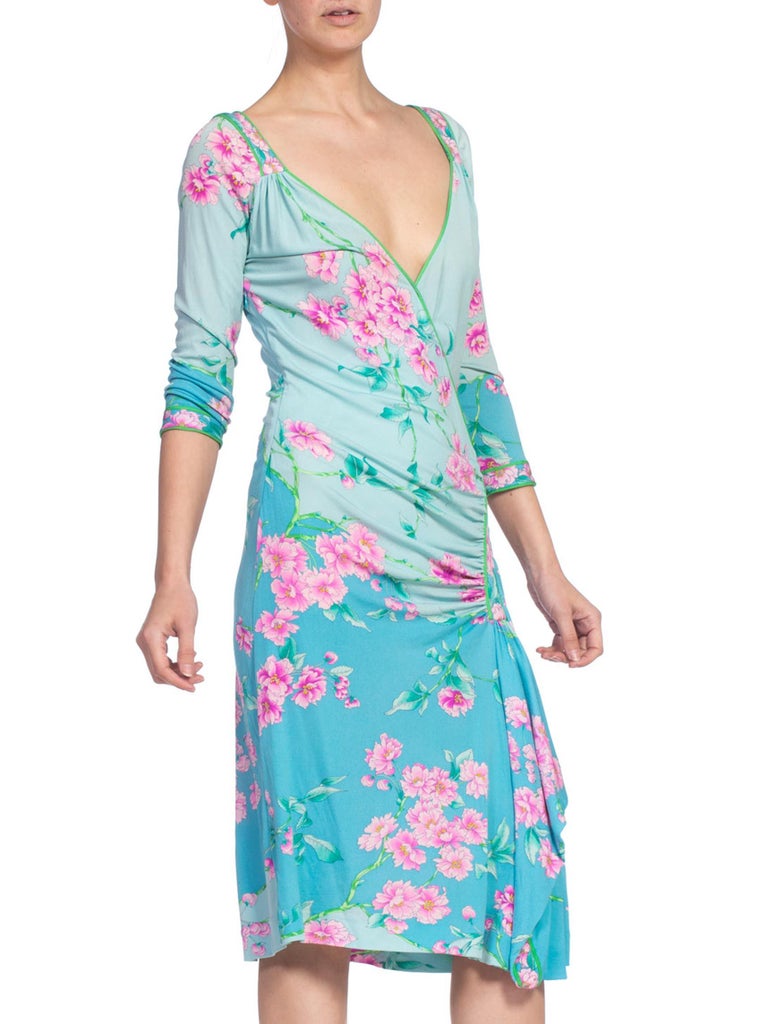 1980'S LEONARD OF PARIS Floral Silk Jersey Dress For Sale 1