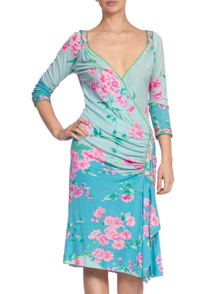 1980'S LEONARD OF PARIS Floral Silk Jersey Dress For Sale 2