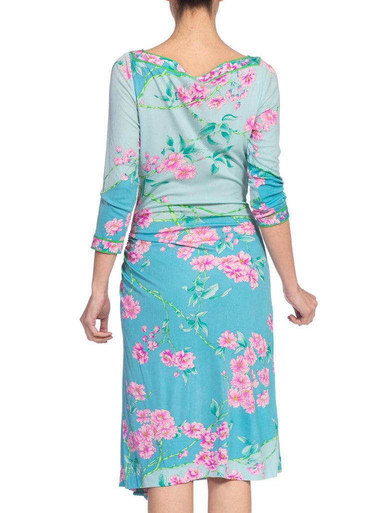 1980'S LEONARD OF PARIS Floral Silk Jersey Dress For Sale 3