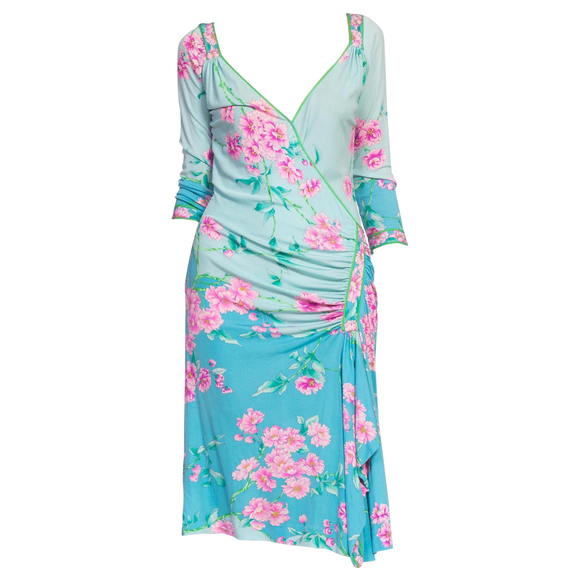 1980'S LEONARD OF PARIS Floral Silk Jersey Dress For Sale