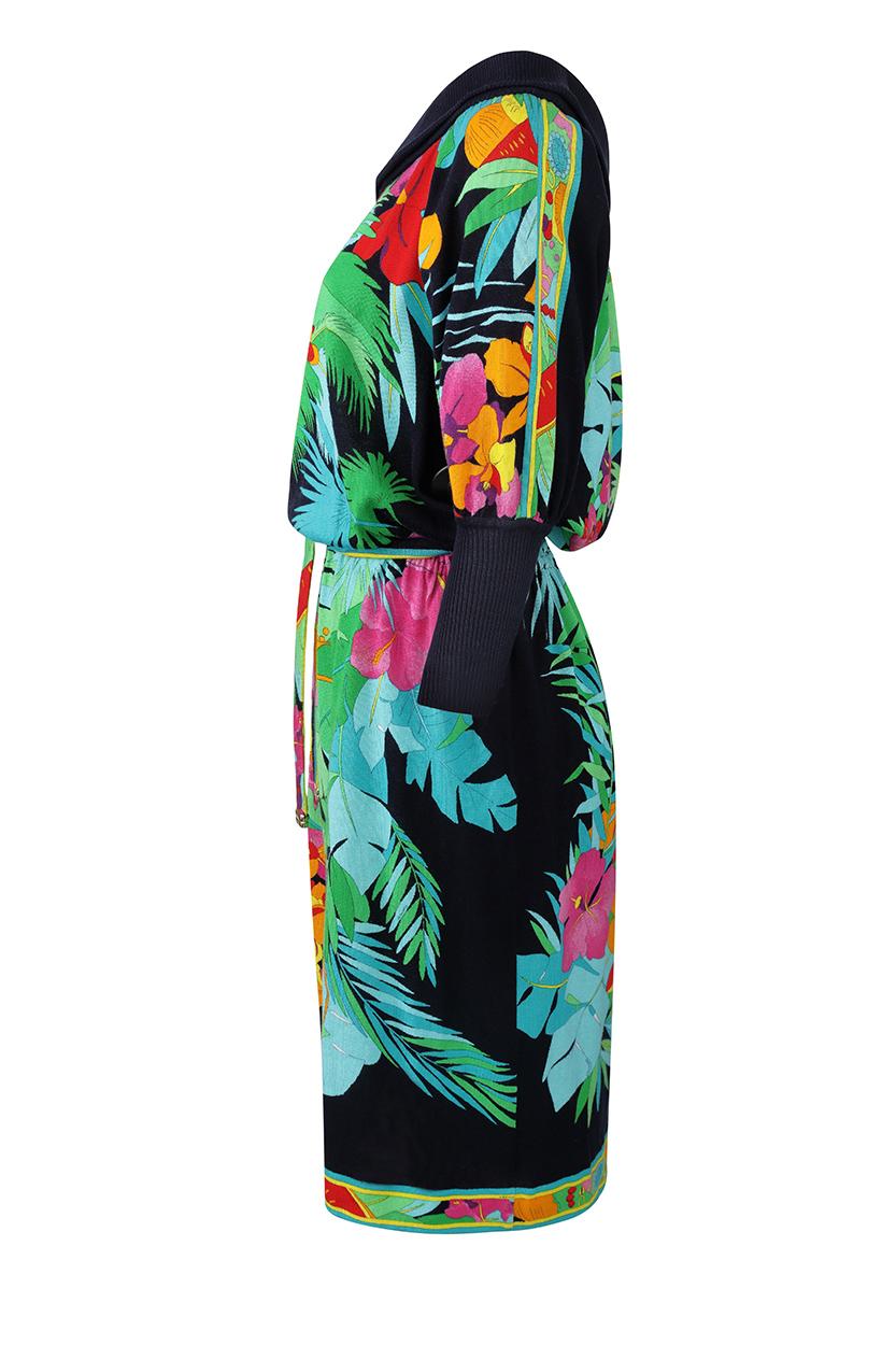 1980s Leonard Tropical Print Knitted Dress With Drop Waist And Batwing Sleeves  1