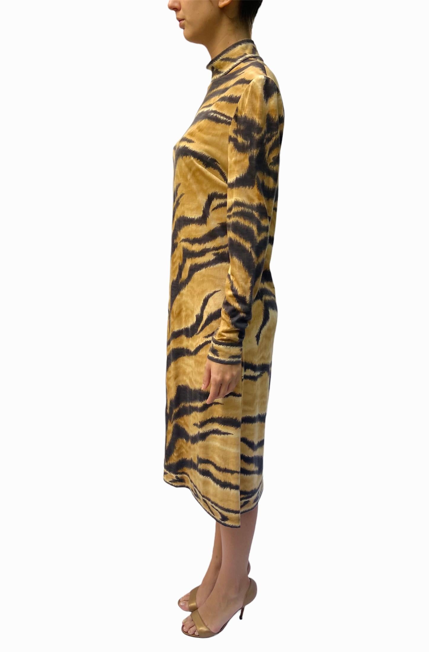 Brown 1980S LEONARD Wool Jersey Tiger Striped Long Sleeve Dress