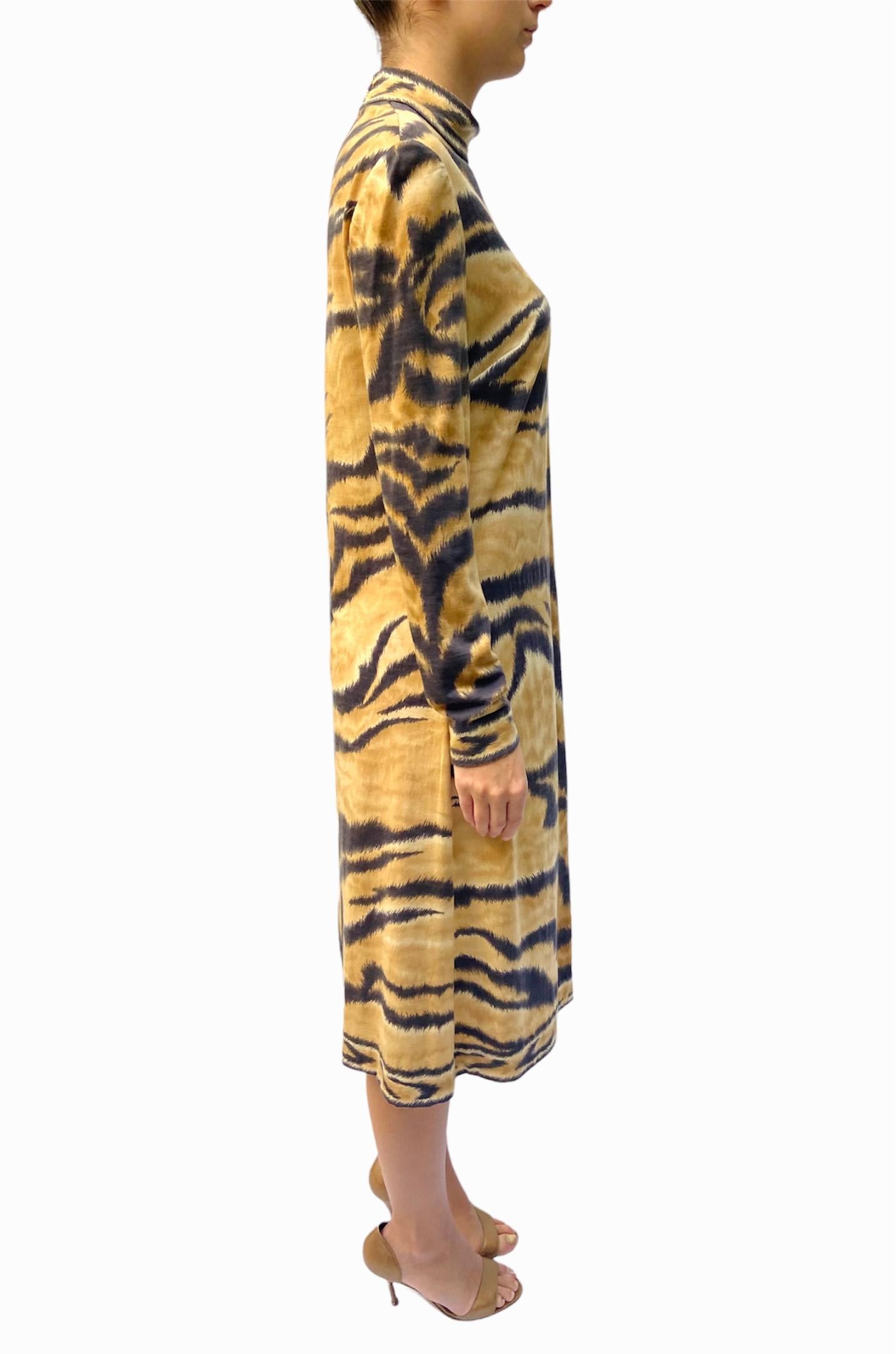 1980S LEONARD Wool Jersey Tiger Striped Long Sleeve Dress In Excellent Condition In New York, NY