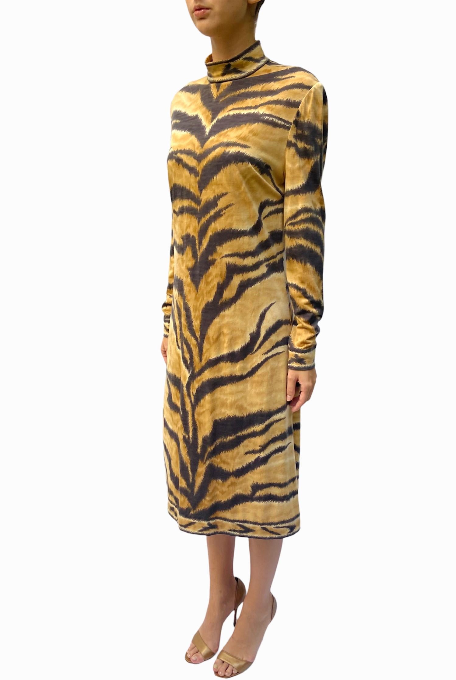 Women's 1980S LEONARD Wool Jersey Tiger Striped Long Sleeve Dress