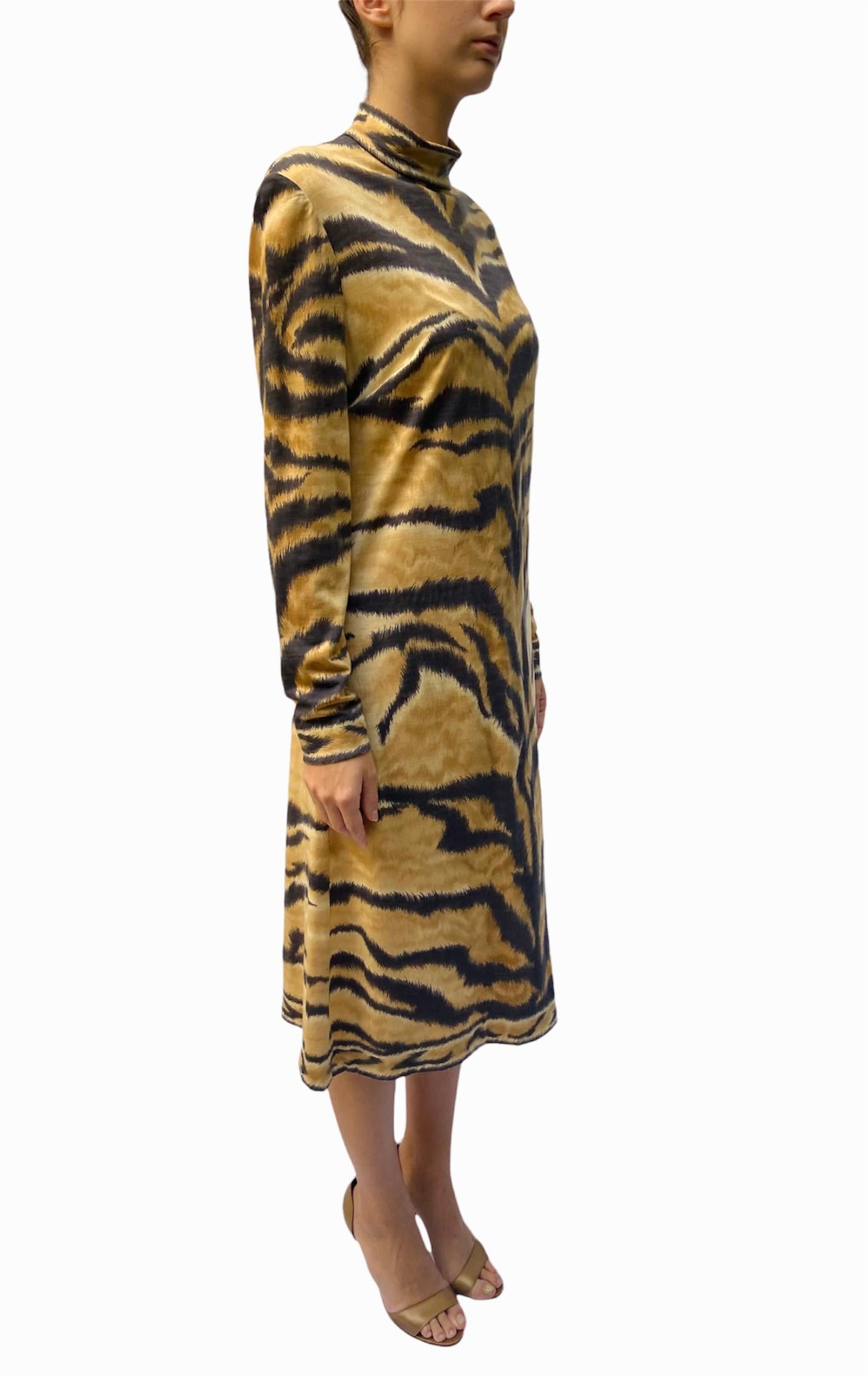 1980S LEONARD Wool Jersey Tiger Striped Long Sleeve Dress 1