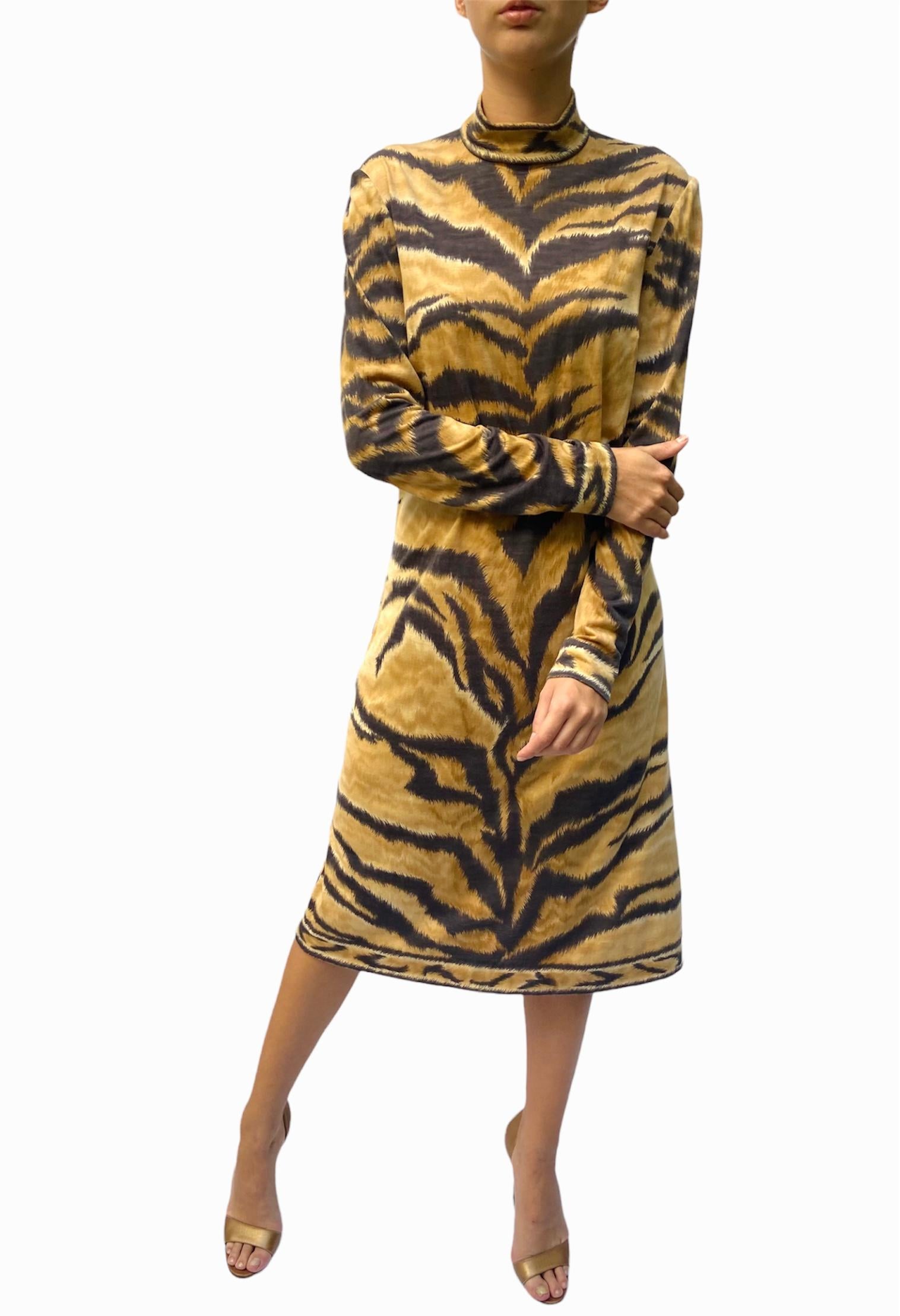 1980S LEONARD Wool Jersey Tiger Striped Long Sleeve Dress 2