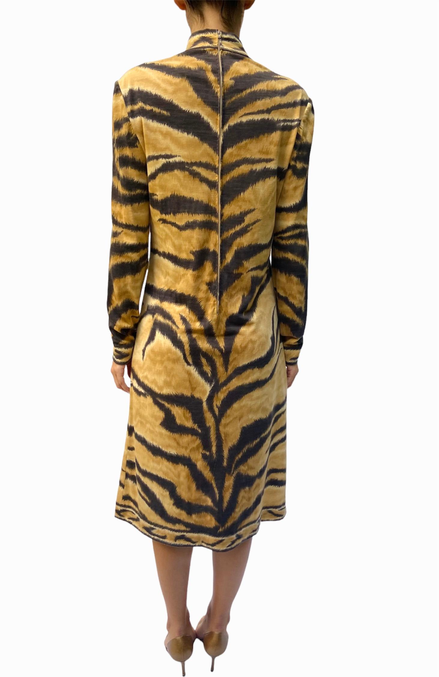 1980S LEONARD Wool Jersey Tiger Striped Long Sleeve Dress 4