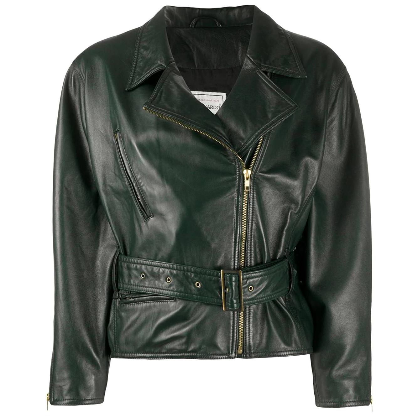 1980s Leonardo Green Leather Belted Jacket