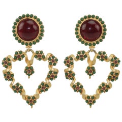 1980's Leslie Block Opulent Matte Gold Dangle Earrings