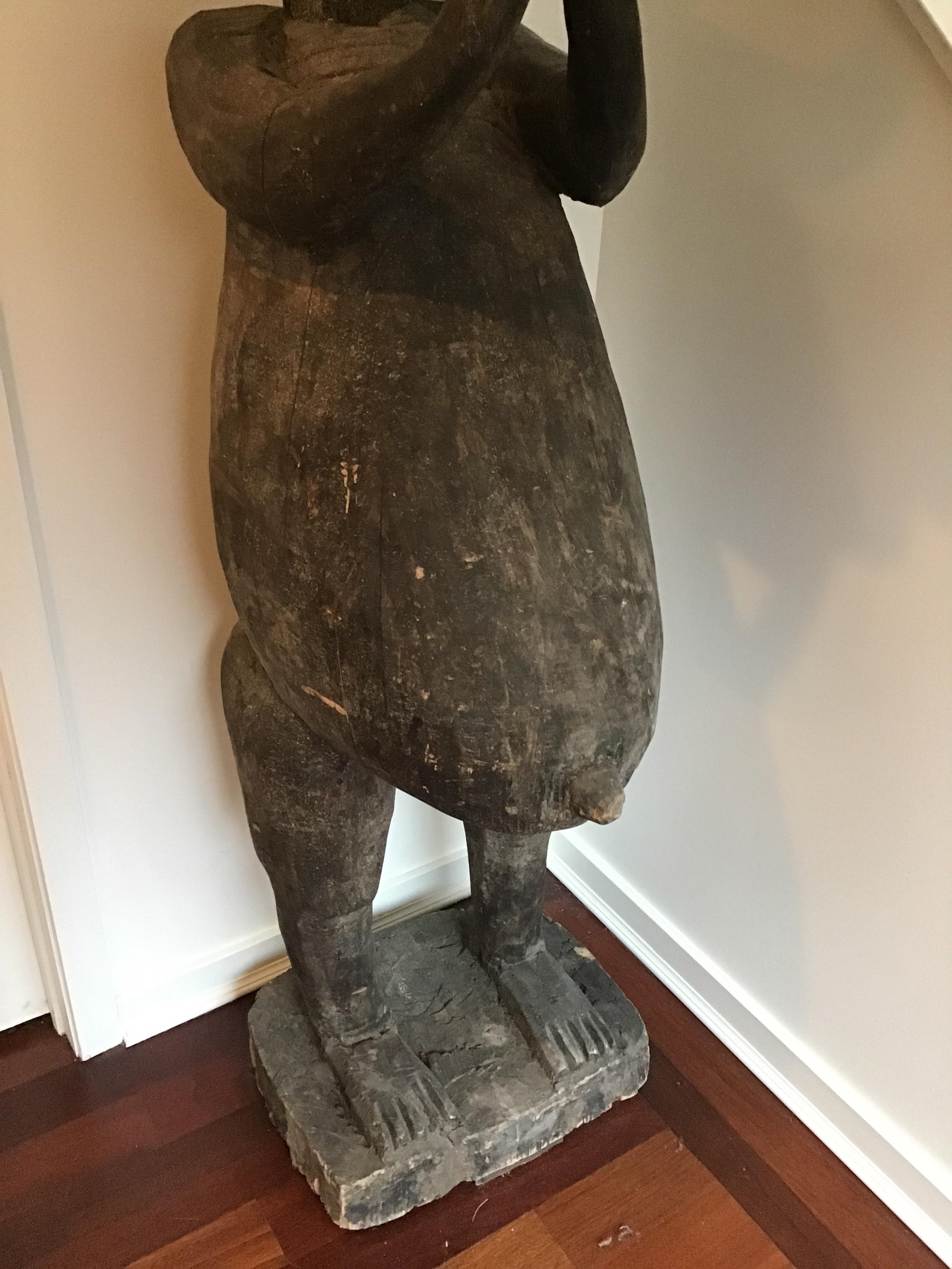 1980s Life-Size Carved Wood African Fertility Statue 3