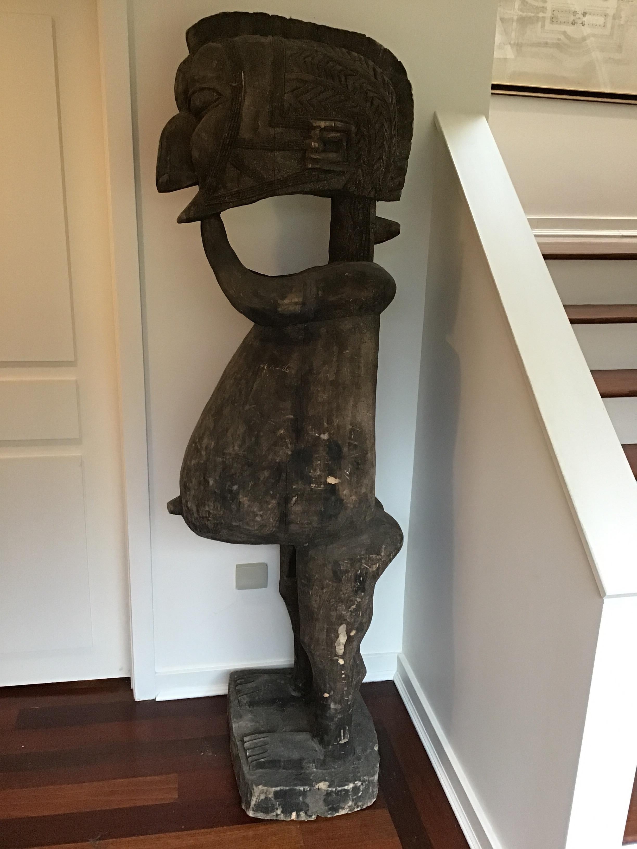 1980s Life-Size Carved Wood African Fertility Statue In Good Condition In Tarrytown, NY