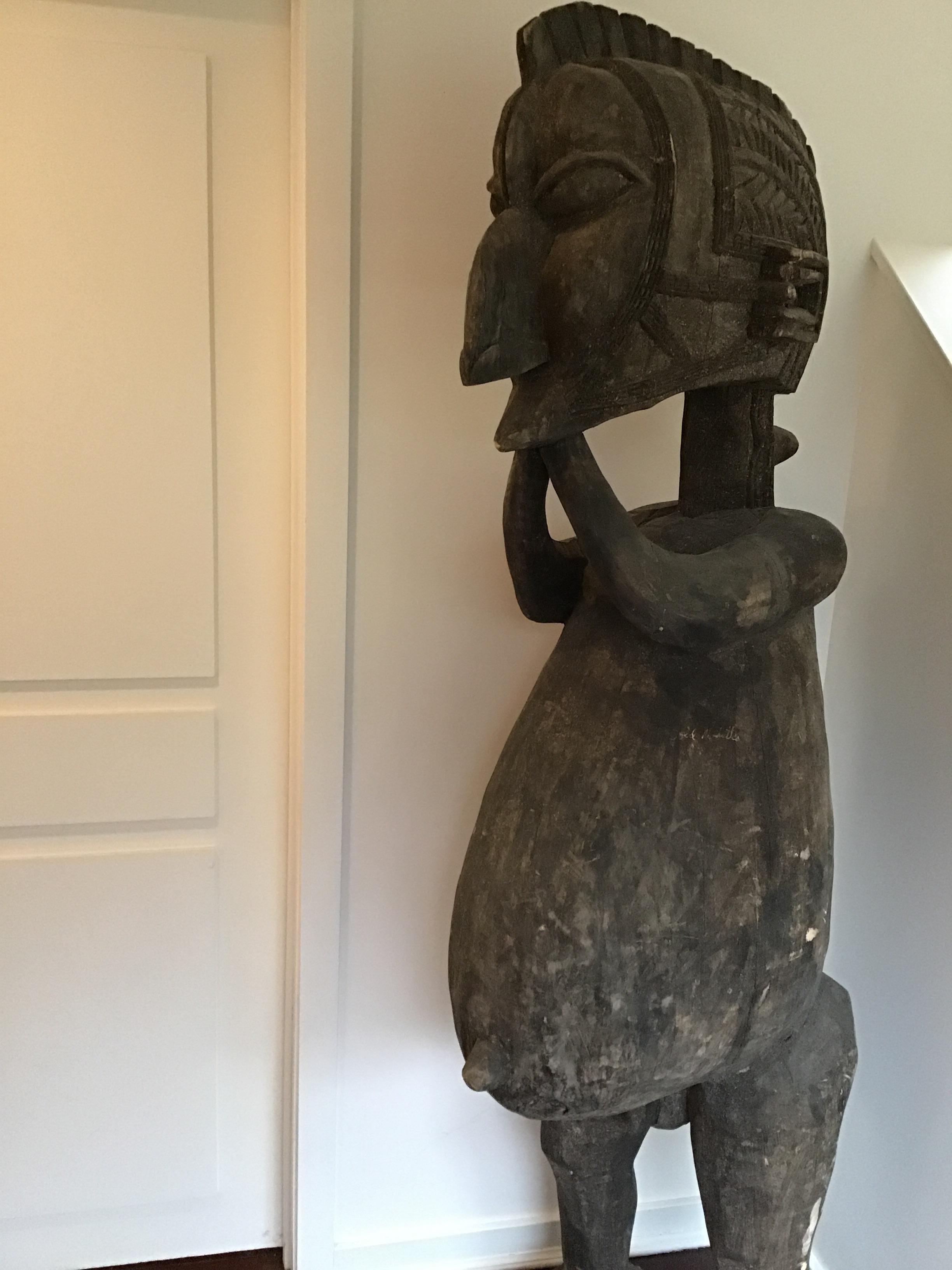 1980s Life-Size Carved Wood African Fertility Statue 1