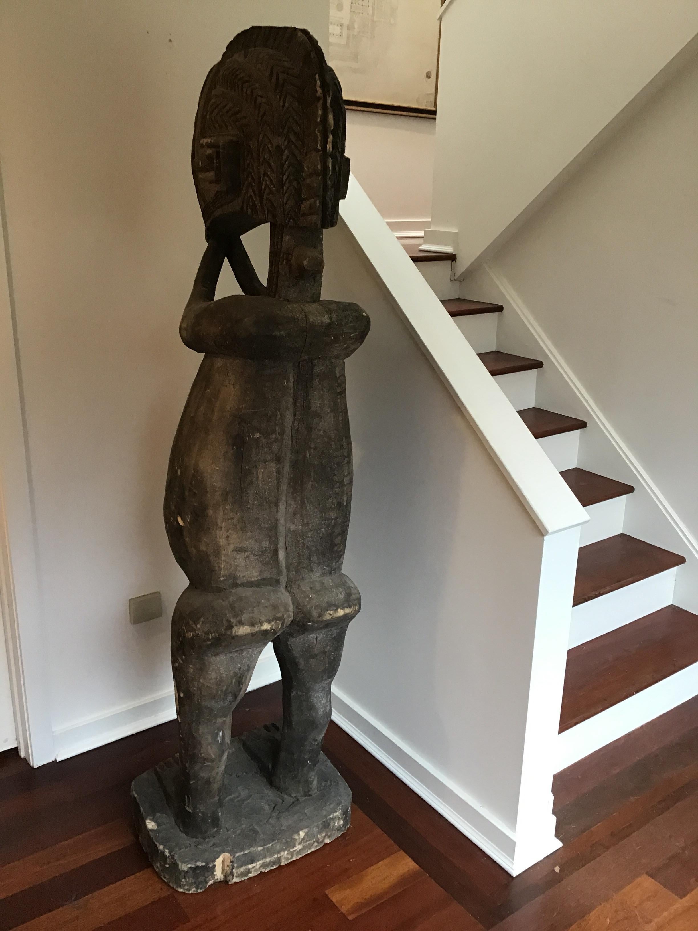 1980s Life-Size Carved Wood African Fertility Statue 2