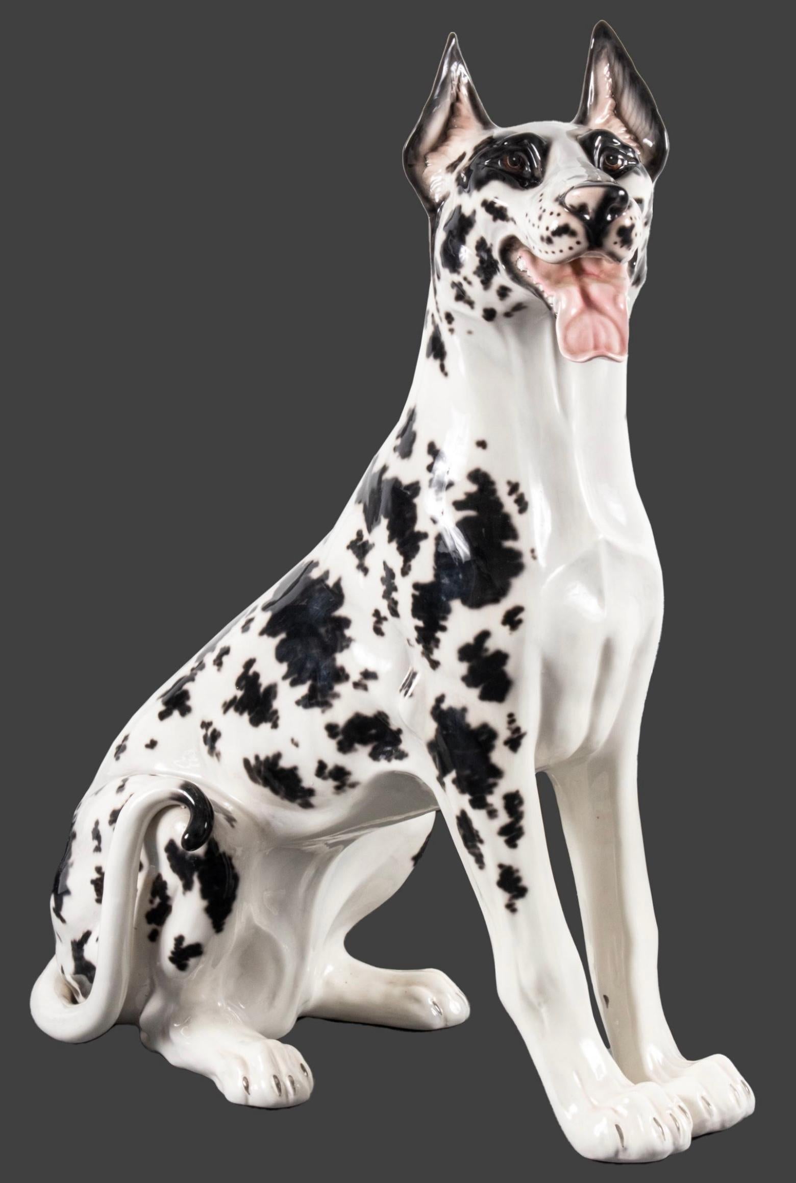 Años 80 Escultura de porcelana tamaño natural Gran Danés Arlequín De Hispania Lladro en venta 3