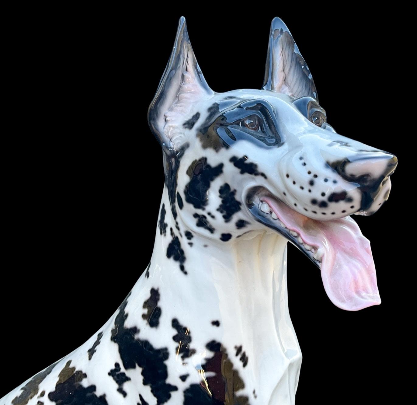 Años 80 Escultura de porcelana tamaño natural Gran Danés Arlequín De Hispania Lladro en venta 4