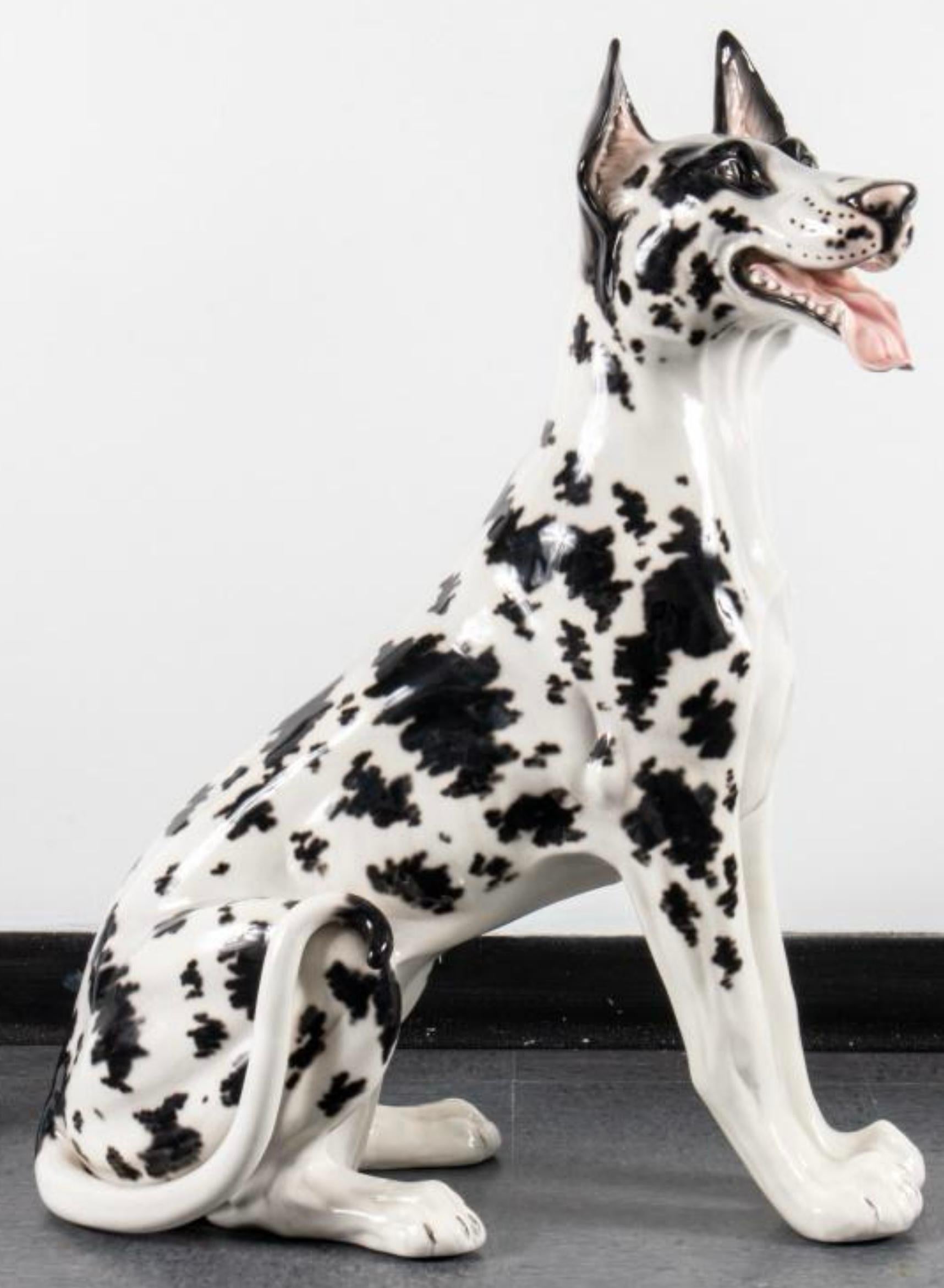Años 80 Escultura de porcelana tamaño natural Gran Danés Arlequín De Hispania Lladro siglo XX en venta