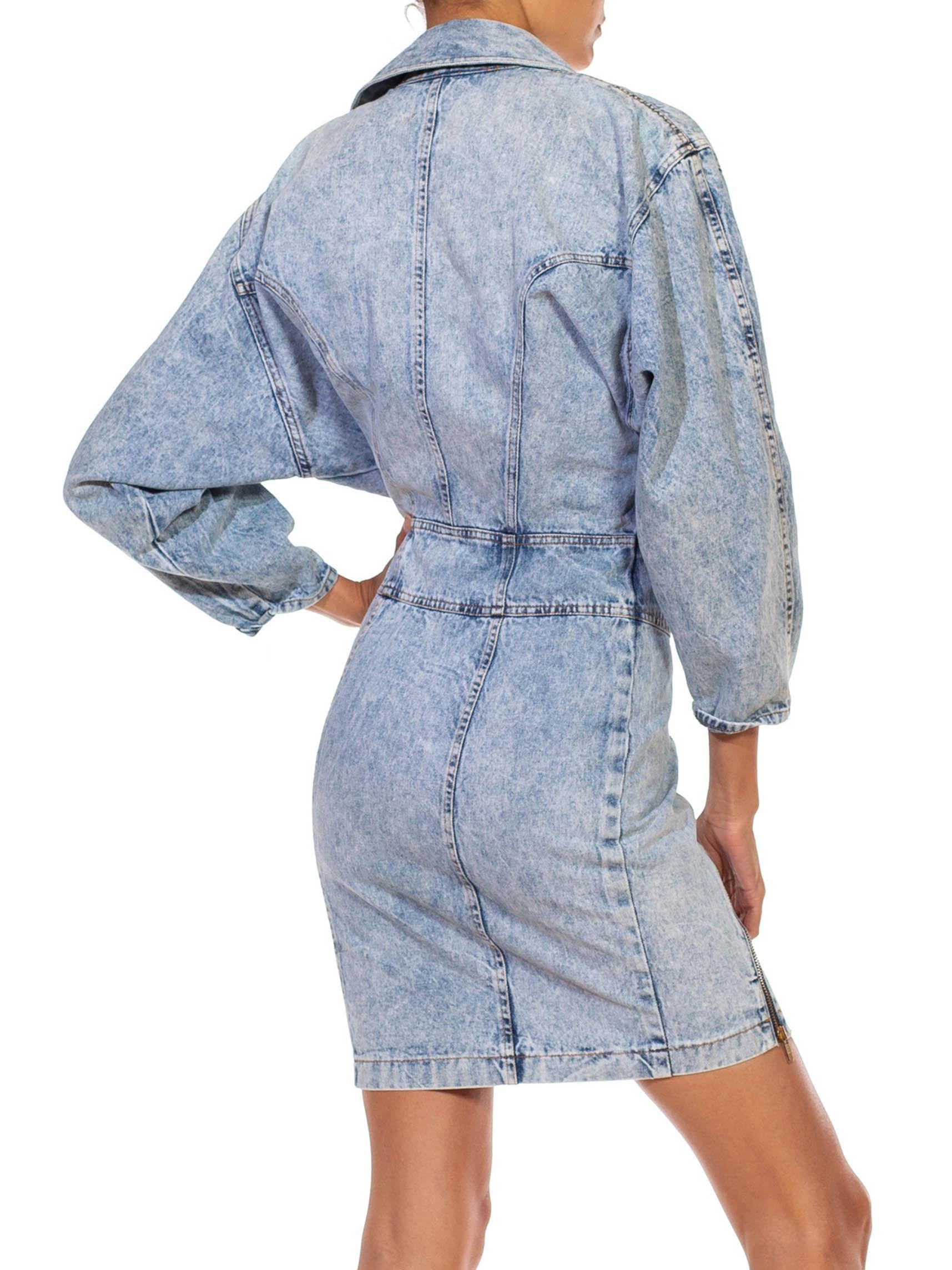 1980S Light Blue Acid Wash  Cotton Denim Alaia Style Dress In Excellent Condition In New York, NY