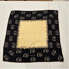 1980s Light Brown and Black Logo Flower Silk Scarf by Christian Dior