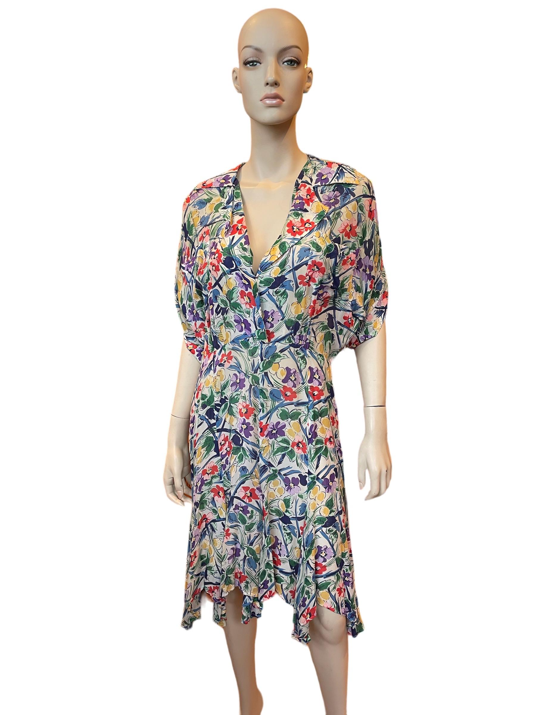 1980s Lightweight Floral Norma Kamali Sheer Summer Dress 

