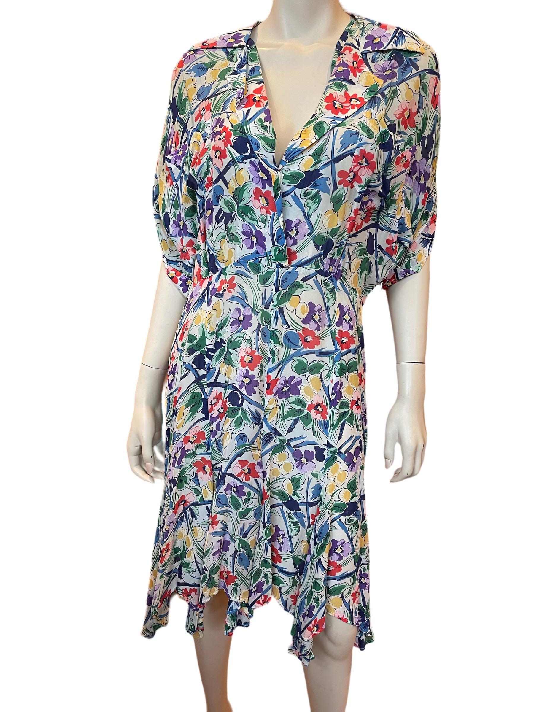 1980s Lightweight Floral Norma Kamali Sheer Summer Dress  In Good Condition For Sale In Greenport, NY