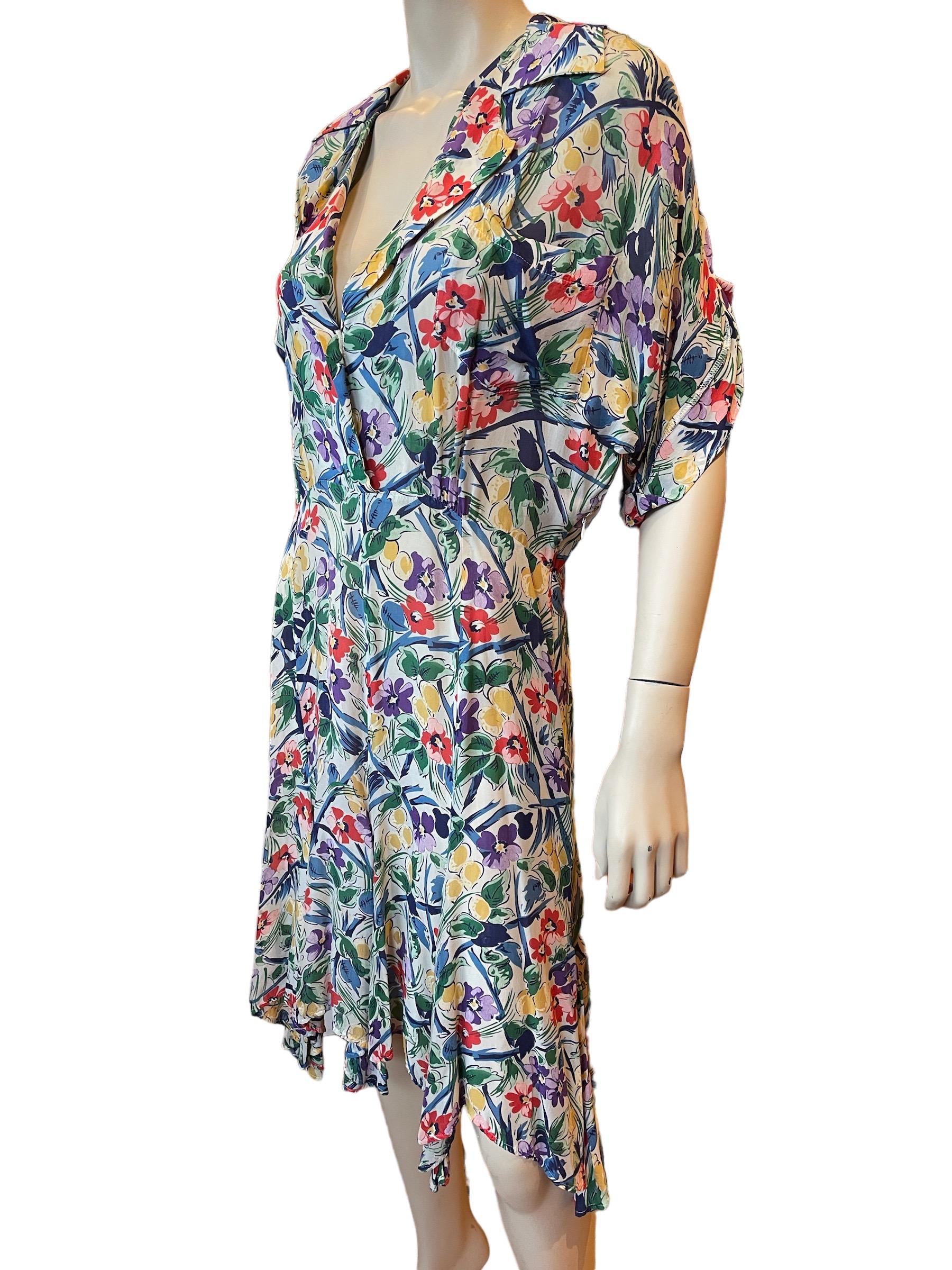 Women's or Men's 1980s Lightweight Floral Norma Kamali Sheer Summer Dress  For Sale
