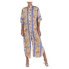 Retro 1980S Lilac & Gold Polyester Jacquard Butterfly Print Jumpsuit
