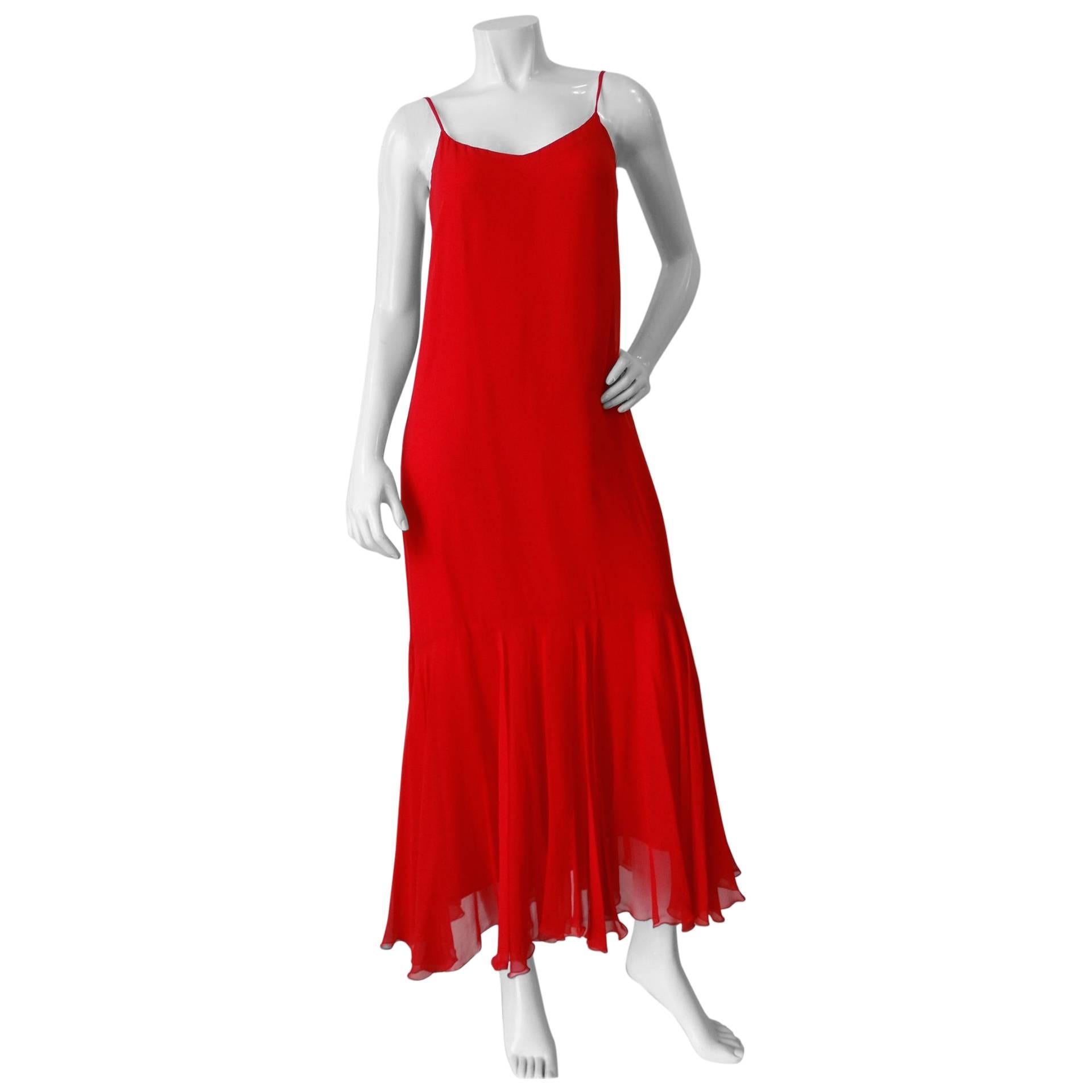 1980s Lillie Ruben Red Chiffon Slip Dress