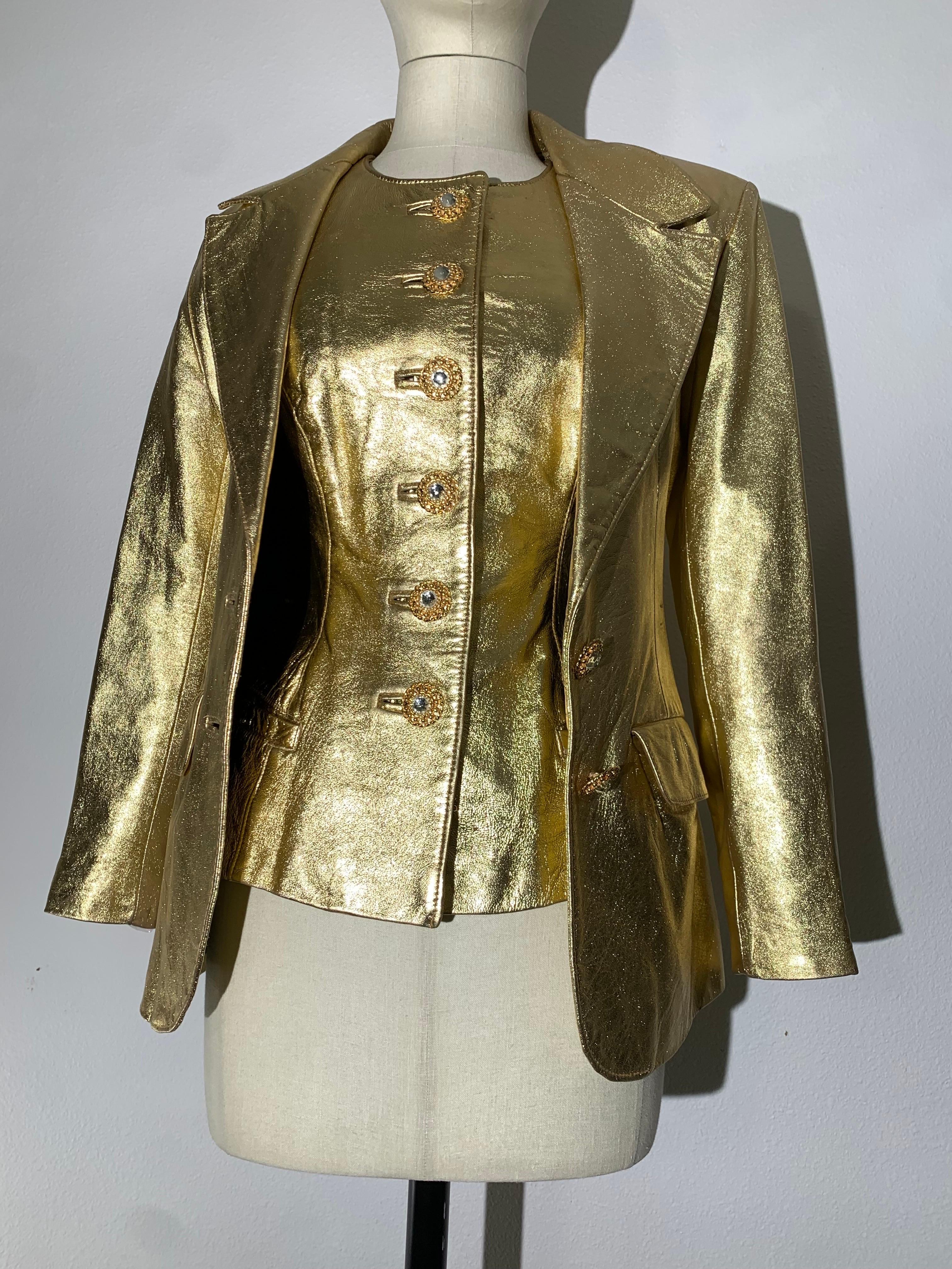 1980s Lillie Rubin 2-Piece Gold Metallic Lambskin Leather Vest & Jacket Ensemble For Sale 6