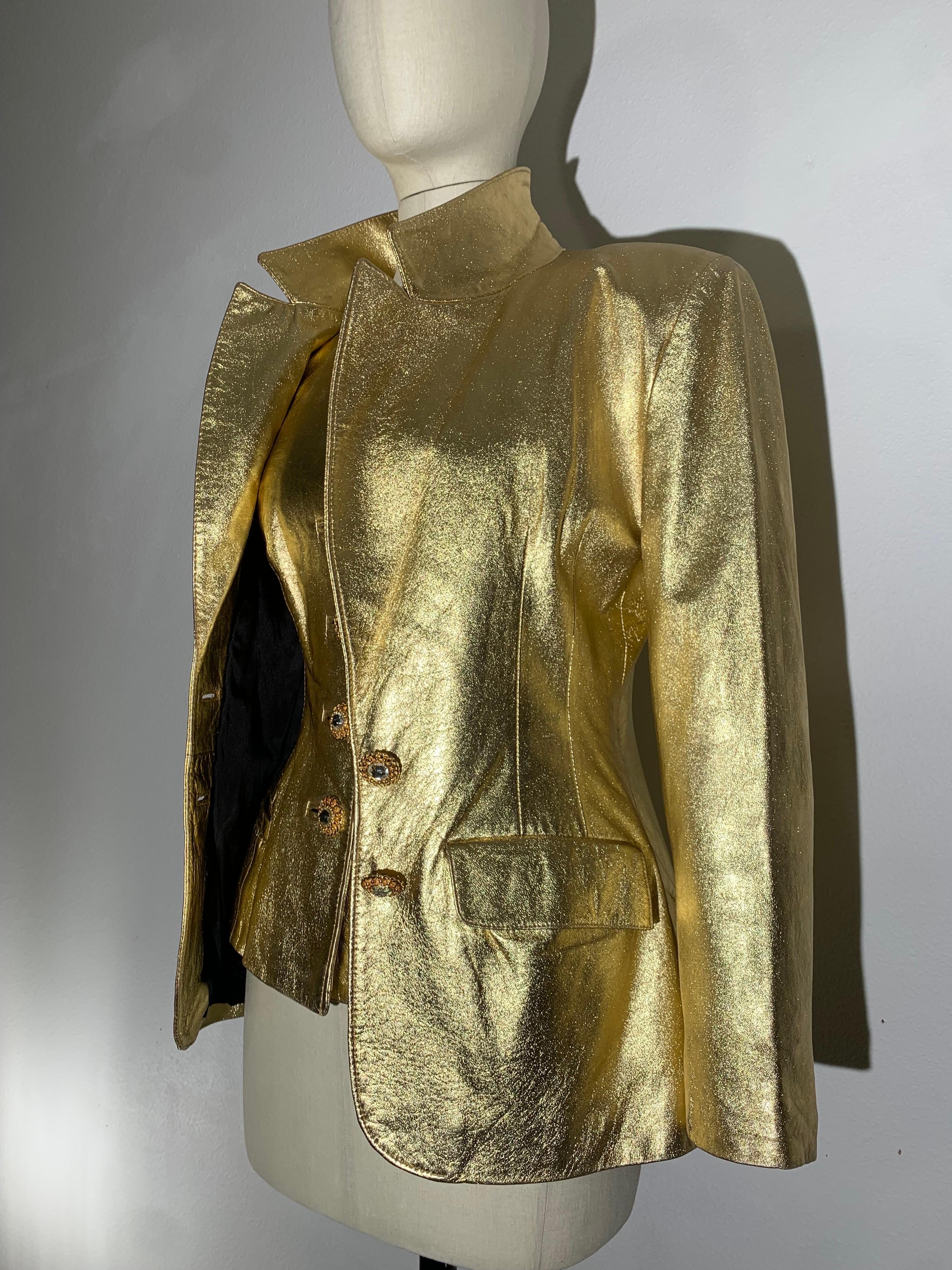 1980s Lillie Rubin 2-Piece Gold Metallic Lambskin Leather Vest & Jacket Ensemble For Sale 7