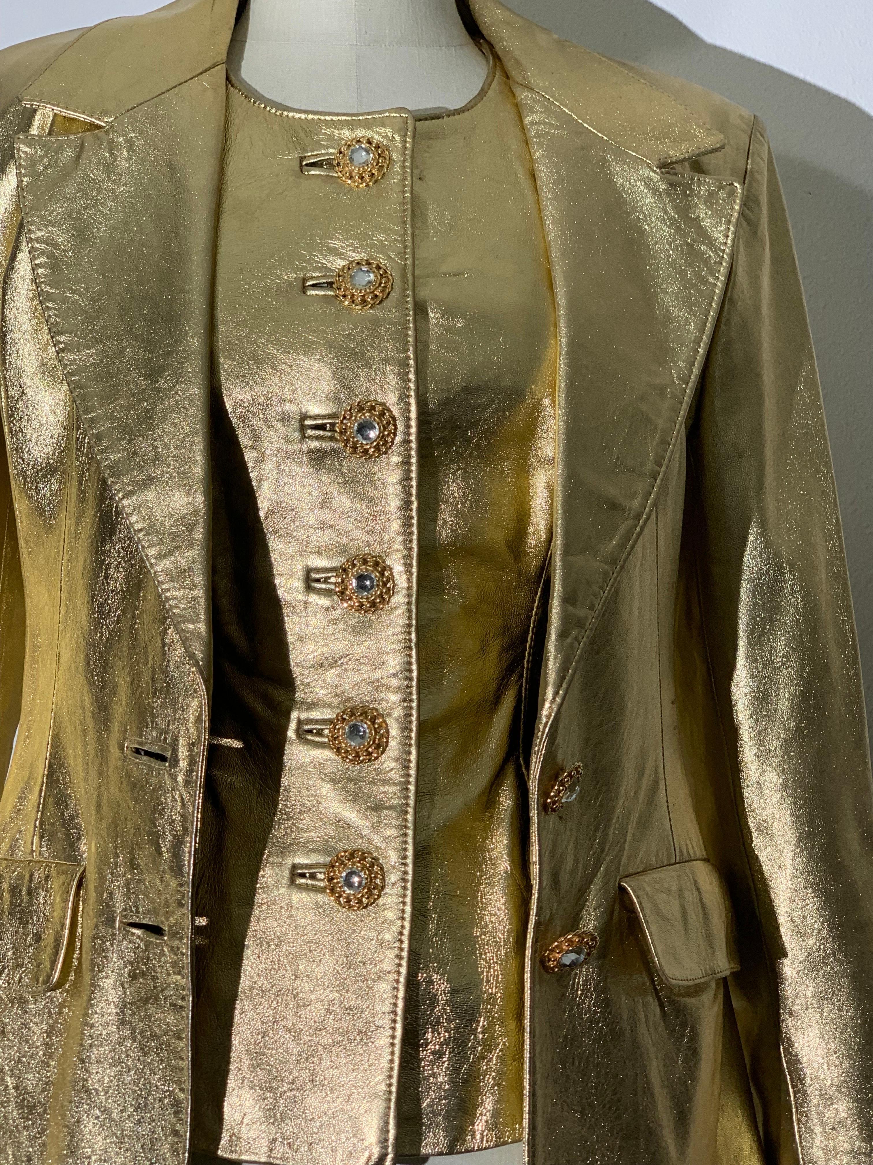 1980s Lillie Rubin 2-Piece Gold Metallic Lambskin Leather Vest & Jacket Ensemble For Sale 1