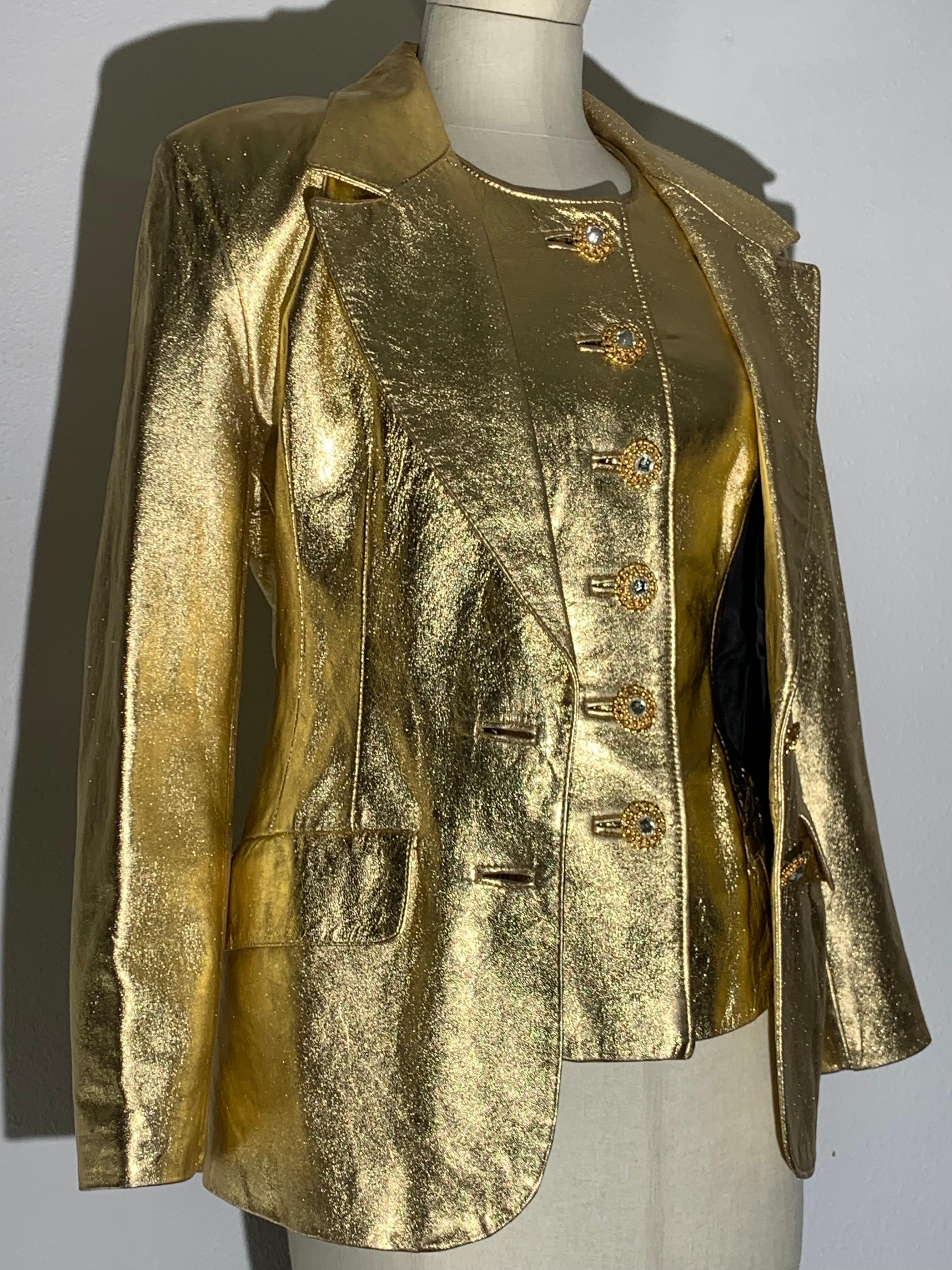 1980s Lillie Rubin 2-Piece Gold Metallic Lambskin Leather Vest & Jacket Ensemble For Sale 2