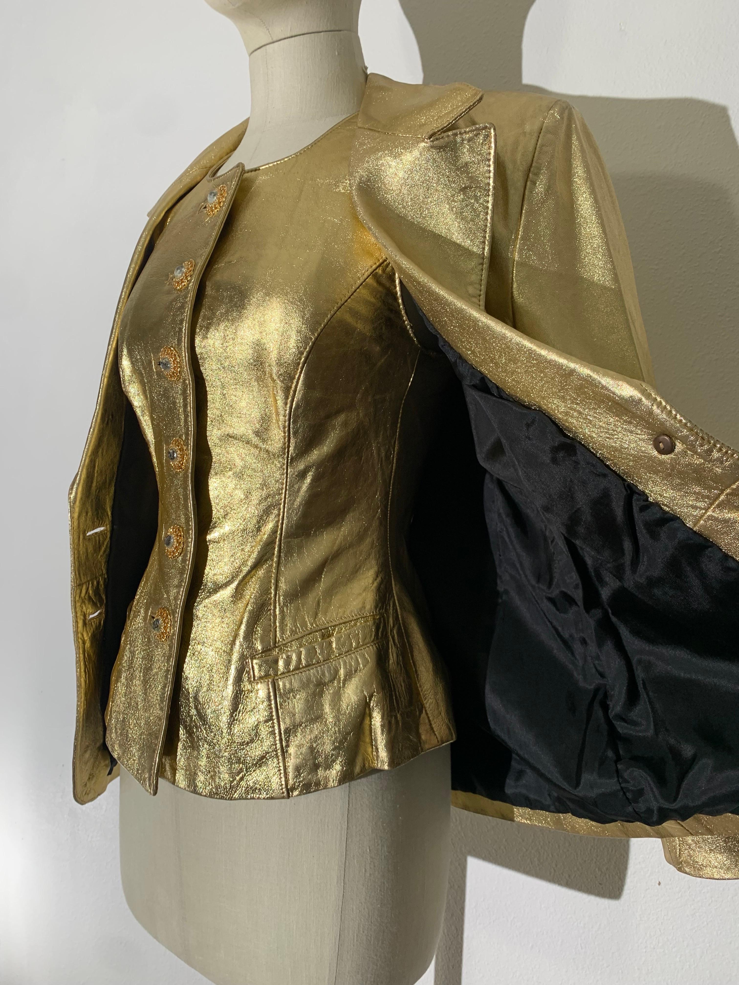 1980s Lillie Rubin 2-Piece Gold Metallic Lambskin Leather Vest & Jacket Ensemble For Sale 3