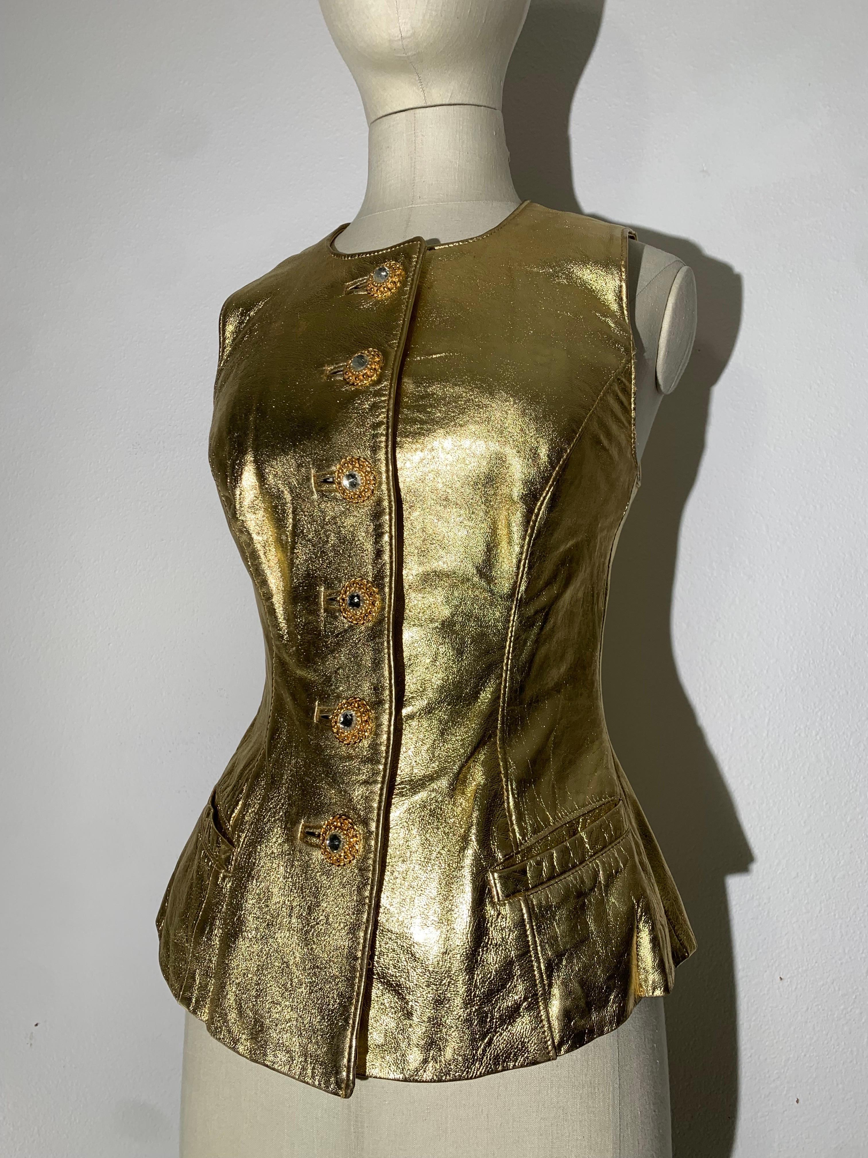1980s Lillie Rubin 2-Piece Gold Metallic Lambskin Leather Vest & Jacket Ensemble For Sale 4