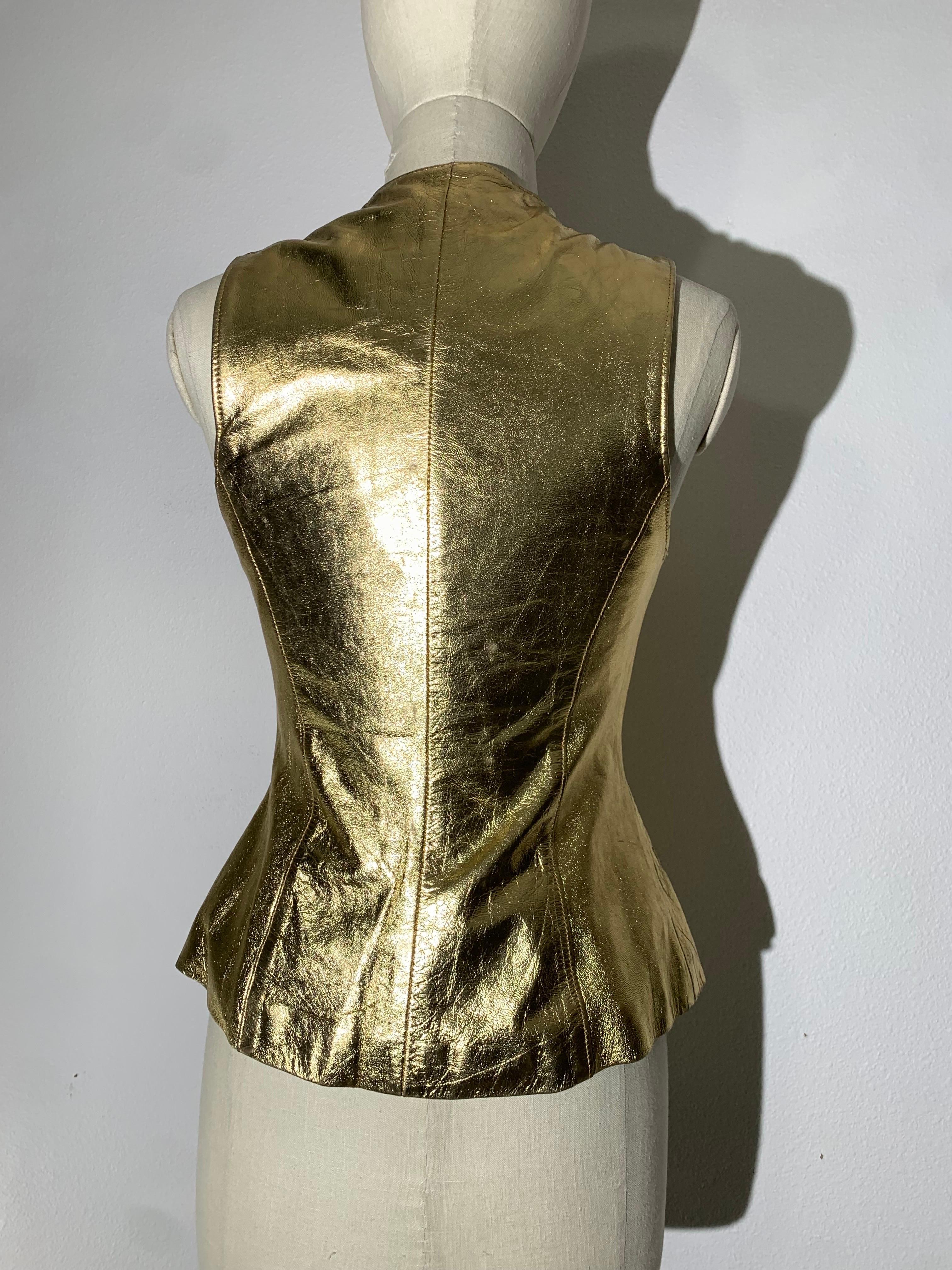1980s Lillie Rubin 2-Piece Gold Metallic Lambskin Leather Vest & Jacket Ensemble For Sale 5