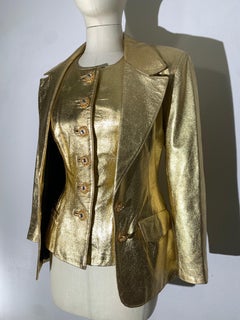 1980s Lillie Rubin 2-Piece Gold Metallic Lambskin Leather Vest & Jacket Ensemble