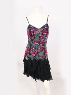 1980s Lillie Rubin Black Beaded Silk Cocktail Dress