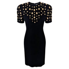 1980s Lillie Rubin Black Velvet Cocktail Dress with Crystal Embellishments