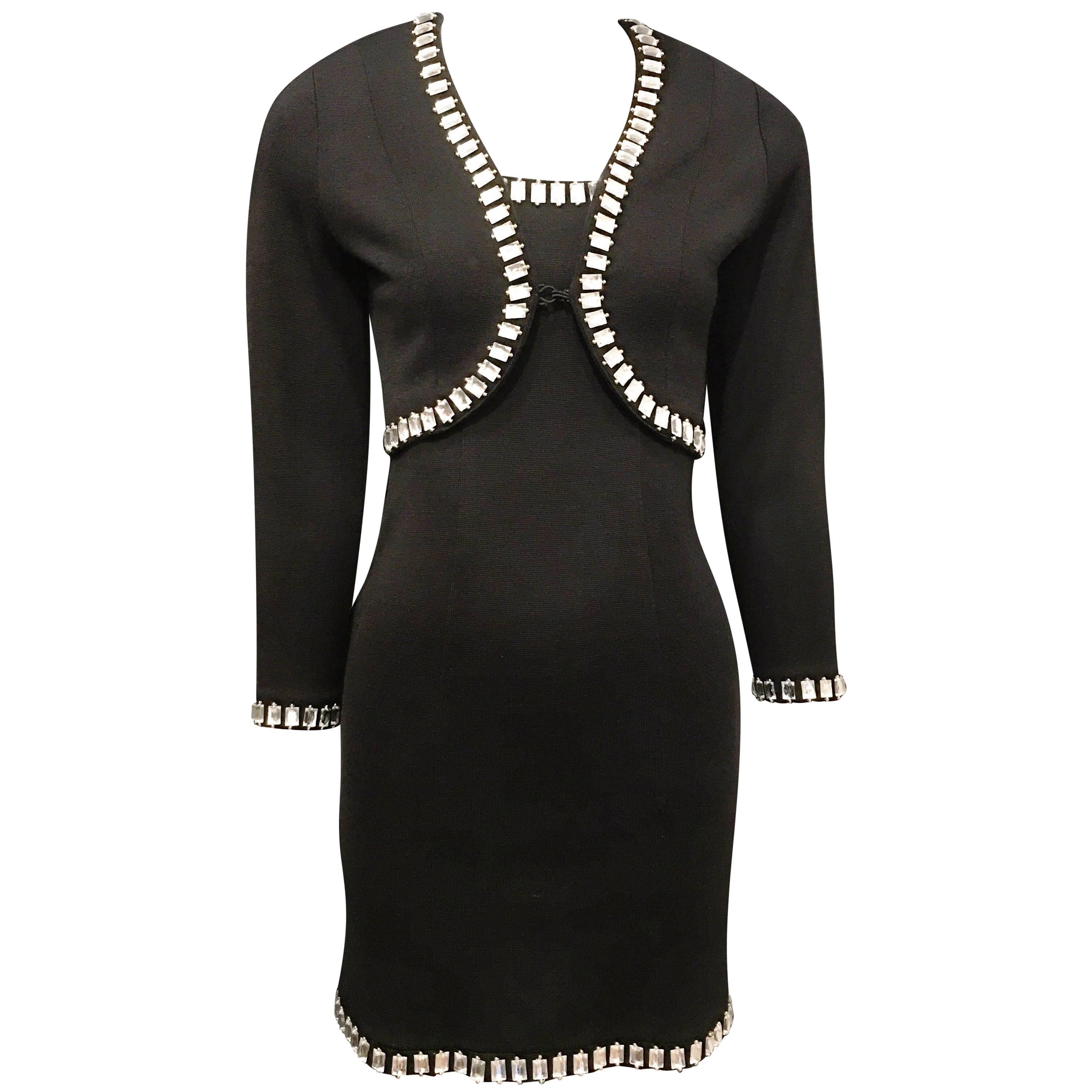 1980s Lillie Rubin Dress and Bolero Ensemble with Rhinestone Trim For Sale