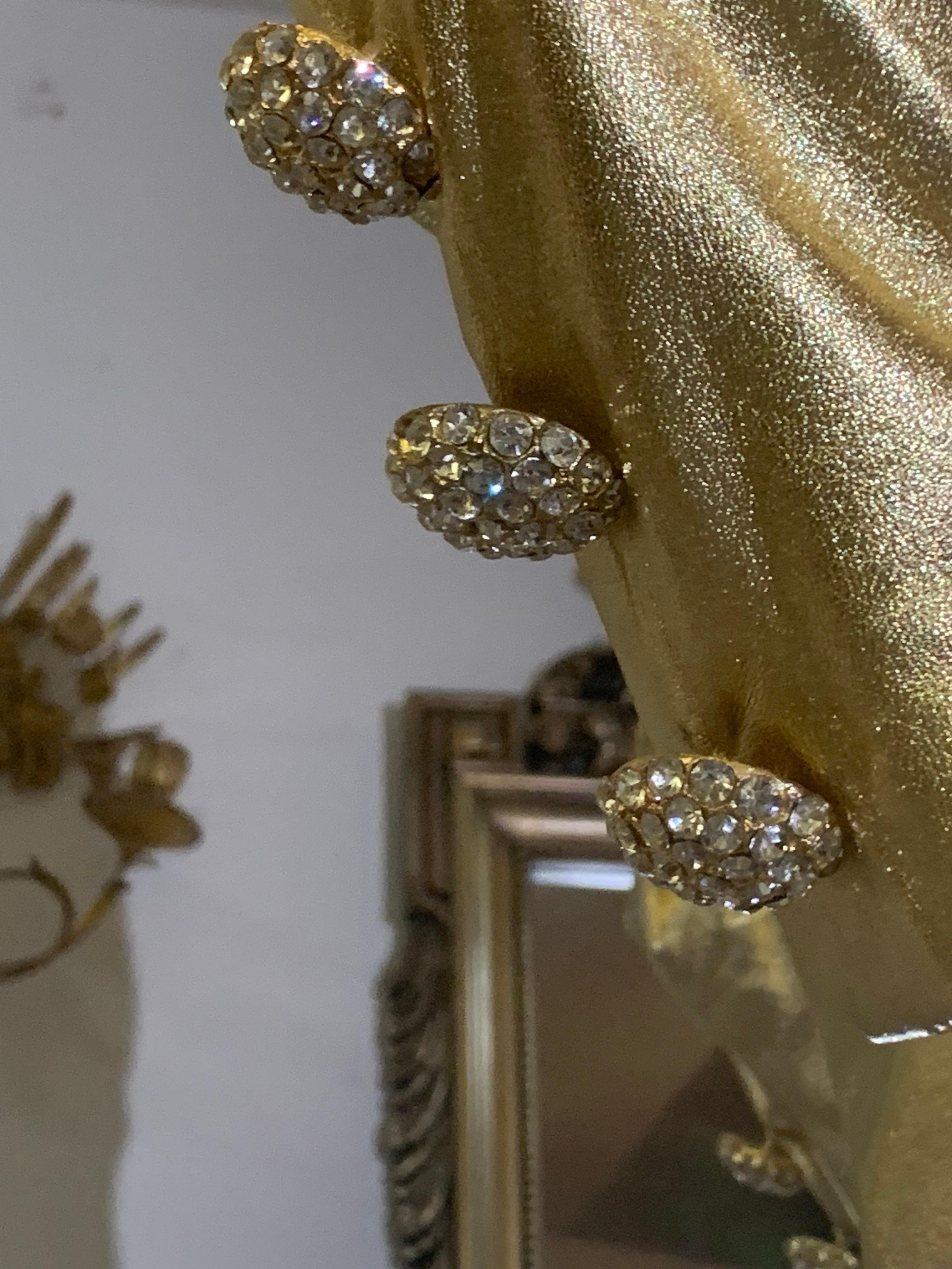 1980s Lillie Rubin Gold Metallic Leather Tailored Skirt Suit w Rhinestone Button For Sale 1