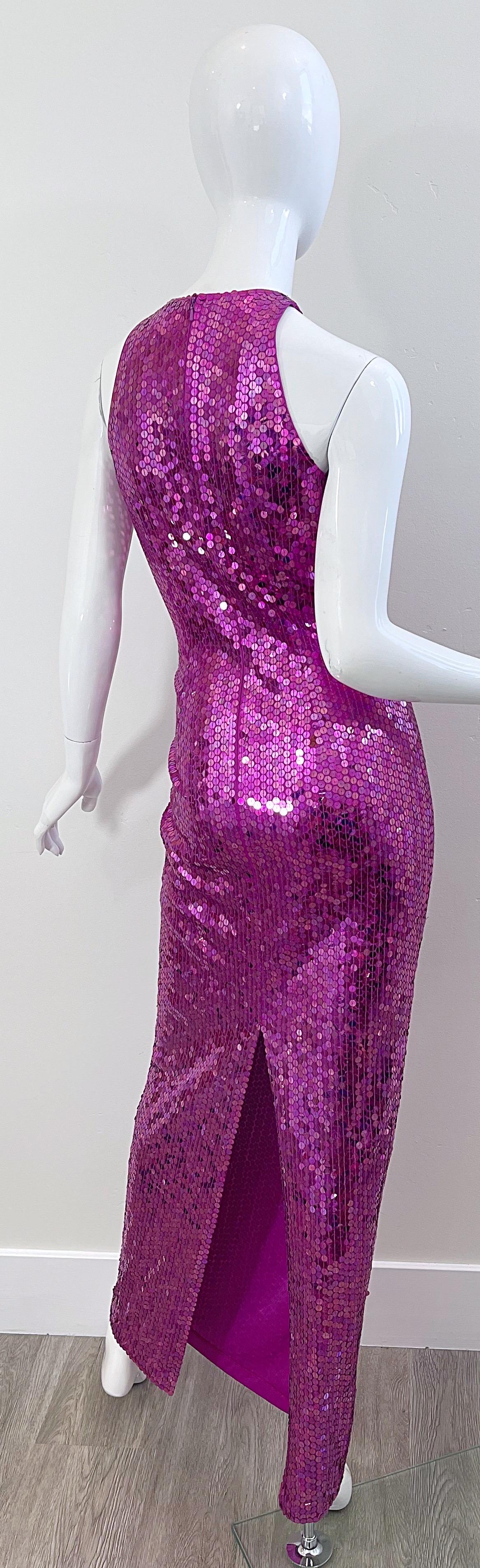 1980s Lillie Rubin Hot Pink Size 6 Fully Sequined Cage Neck Vintage 80s Gown For Sale 3