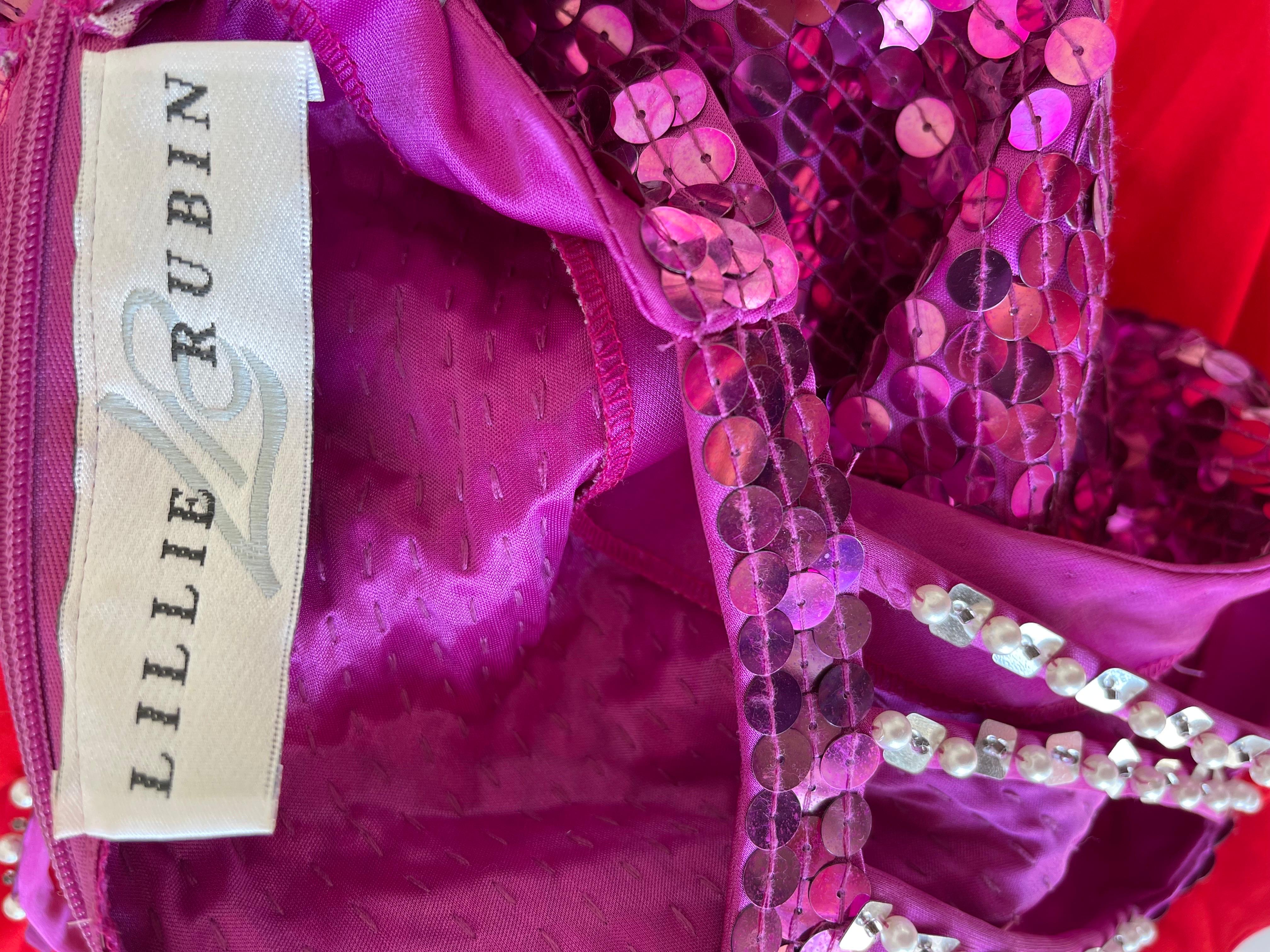 1980er Jahre Lillie Rubin Hot Pink Größe 6 Voll Pailletten Cage Neck Vintage 80er Jahre Kleid im Zustand „Hervorragend“ im Angebot in San Diego, CA