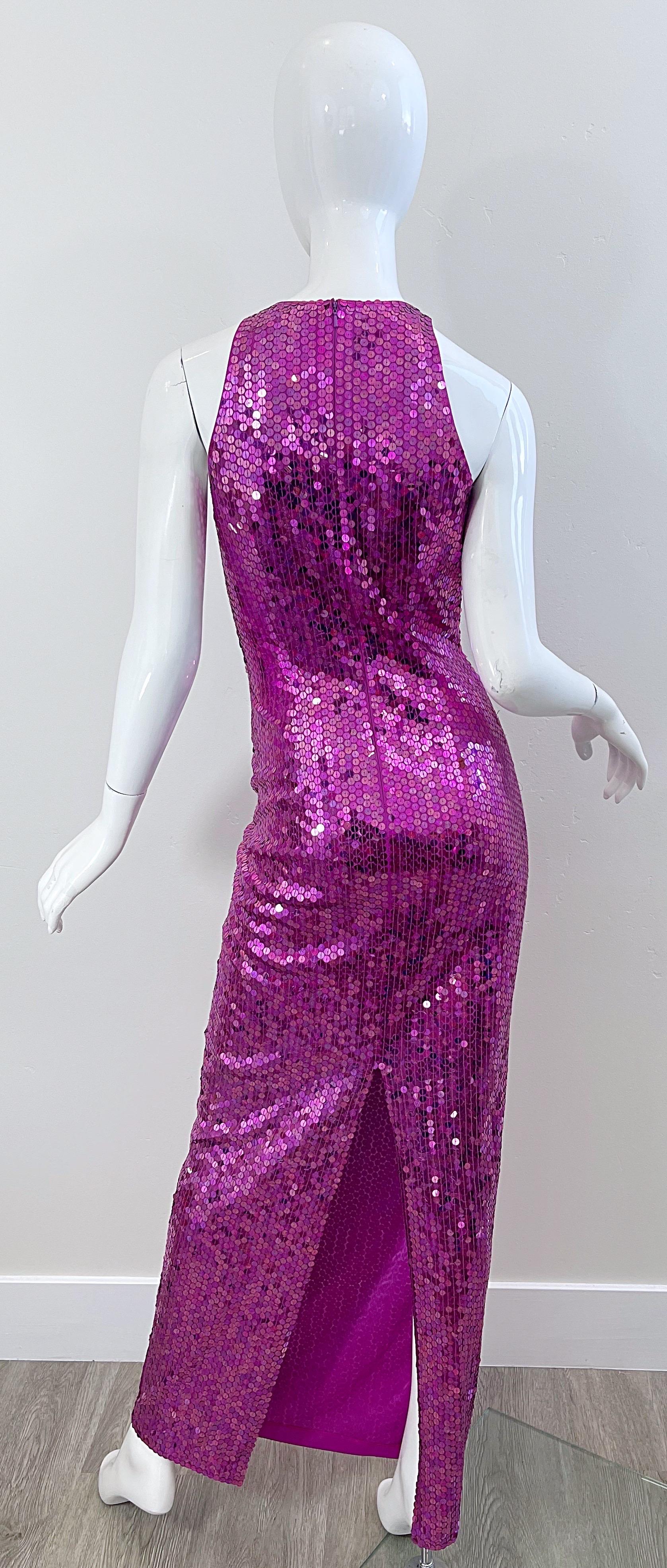 1980er Jahre Lillie Rubin Hot Pink Größe 6 Voll Pailletten Cage Neck Vintage 80er Jahre Kleid Damen im Angebot