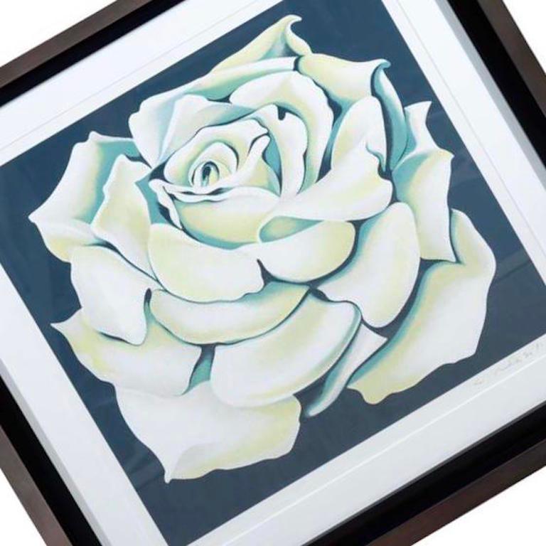 Mid-Century Modern 1980s Limited Edition White Rose Lithograph in Custom Frame by Lowell Nesbitt