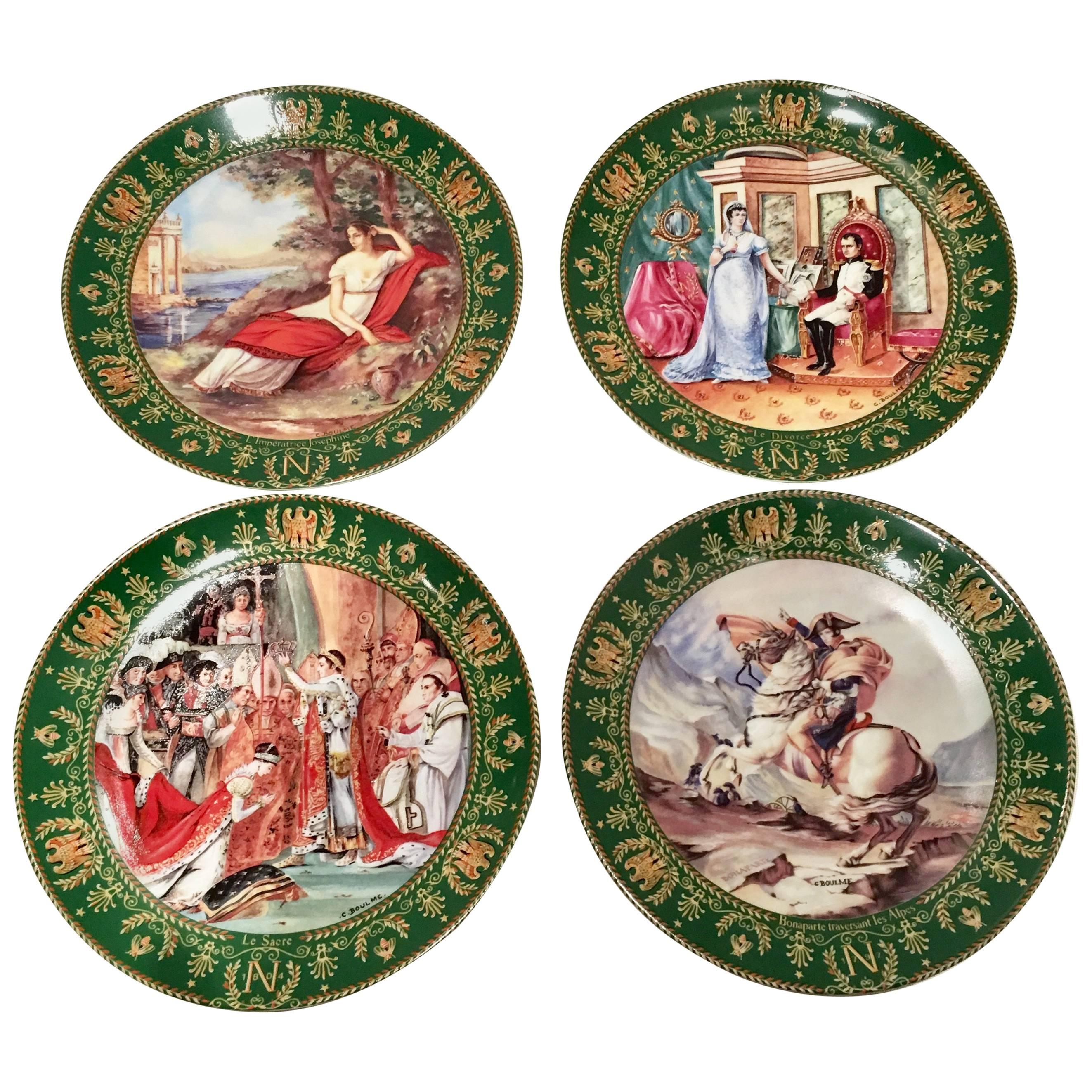 1980s Limoge France Hand Painted Napoleon & Josephine Collector Plates S/4