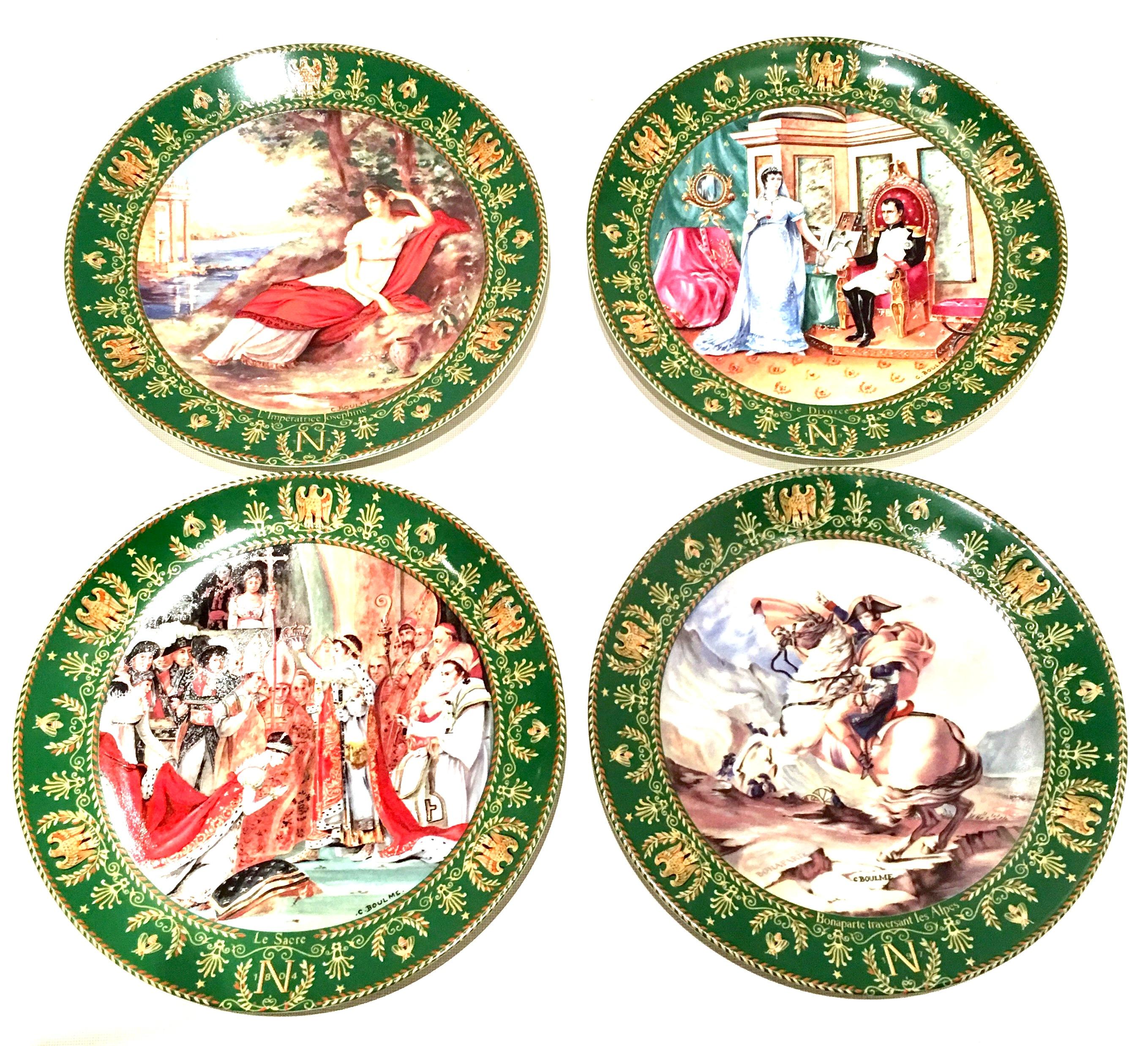 1980'S French Limoges Porcelain Hand Painted Limited Edition set of four Napoleon & Josephine Limoge by, D'arceua Limoges. Each plate is signed and edition numbered and dated with a poem description of the motif on the backside and artist signed on