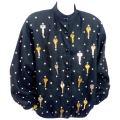 1980's Linen Studded and Key Decorated Bomber, Jeanette for St. Martin.