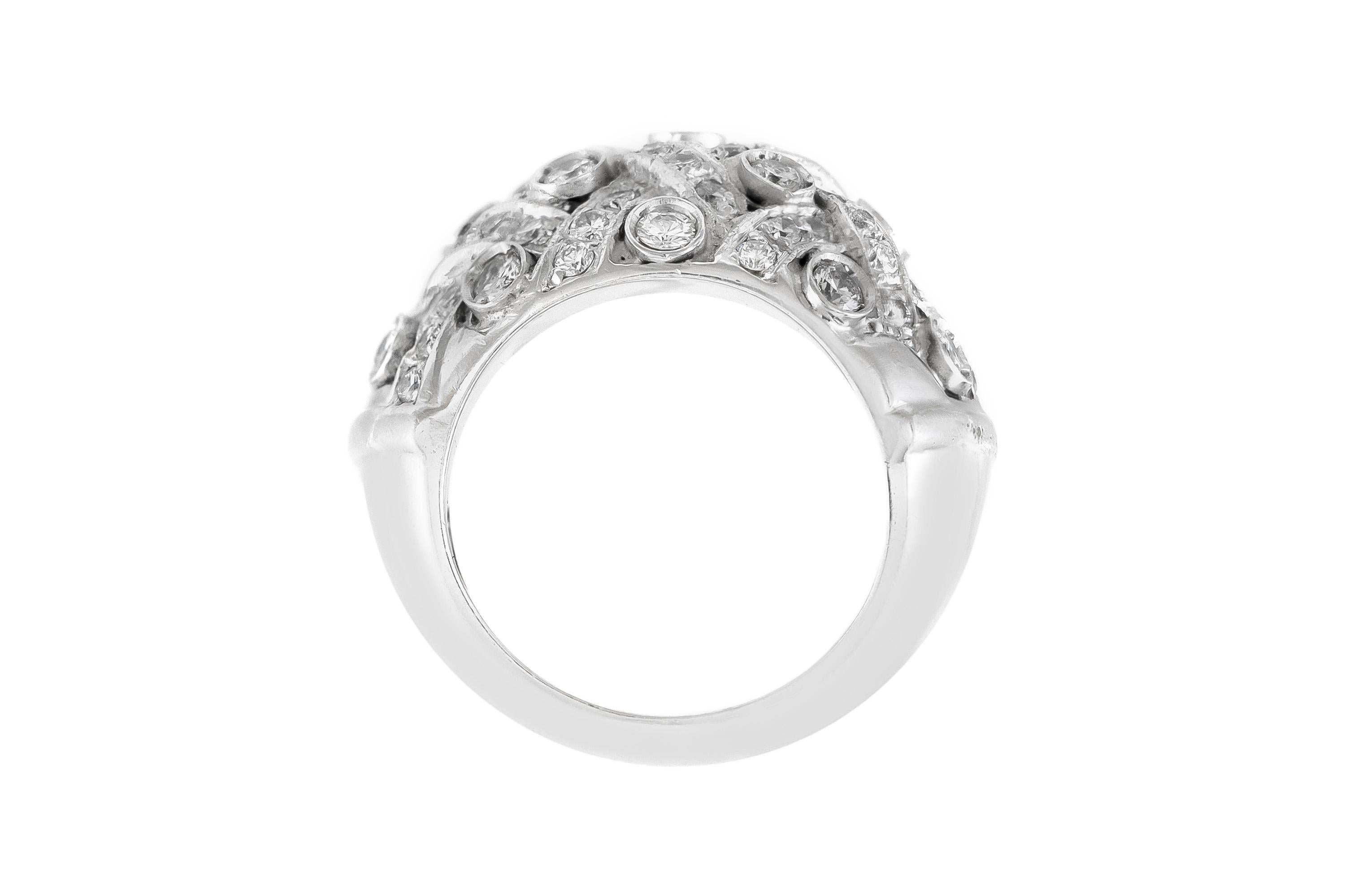 The ring is finely crafted in 18k white gold with diamonds weighing approximately total of 3.40 carat.
Size 5.50 ( easy to resize )
Circa 1980