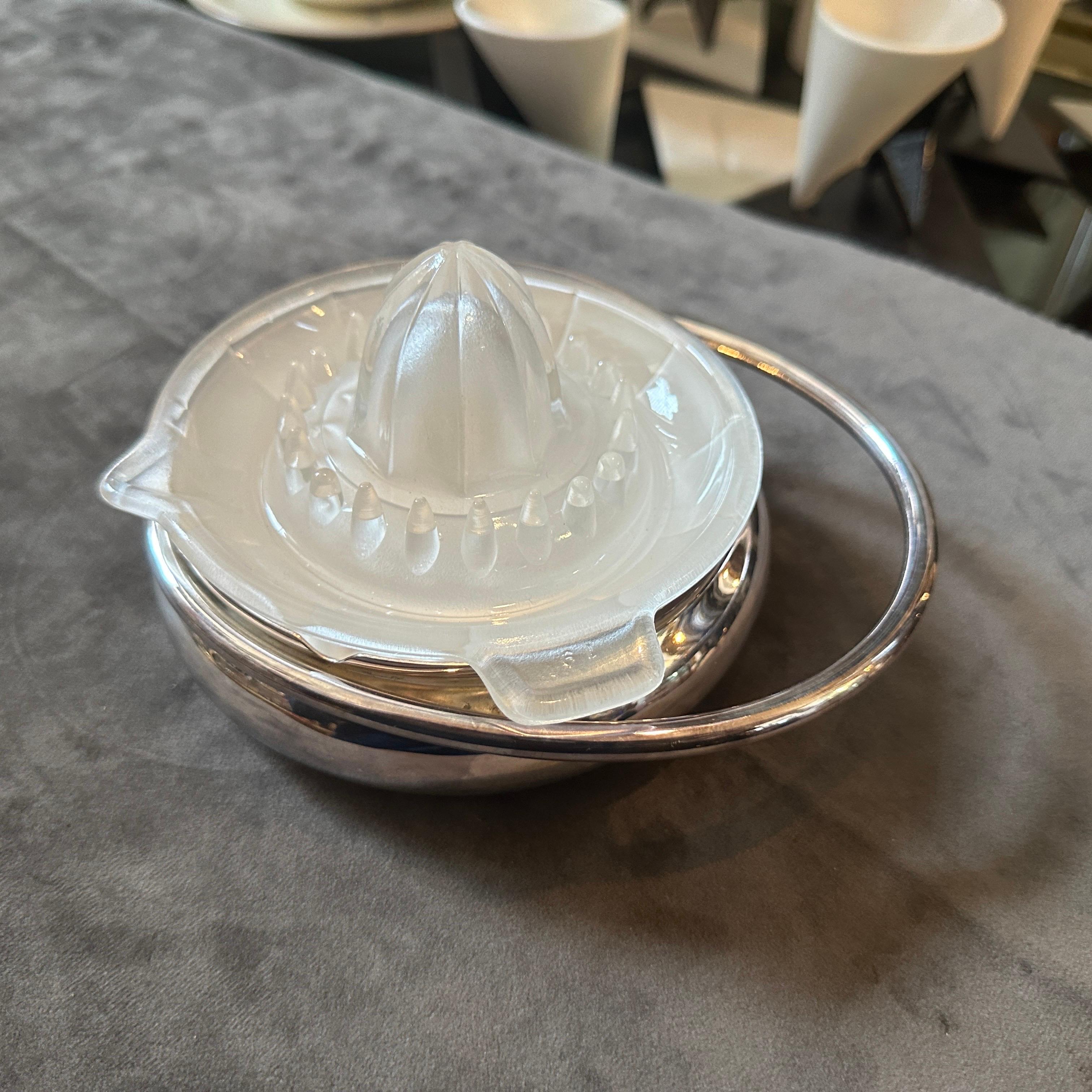 1980s Lino Sabattini Modernist Silver Plated and Glass Citrus Squeezer For Sale 5